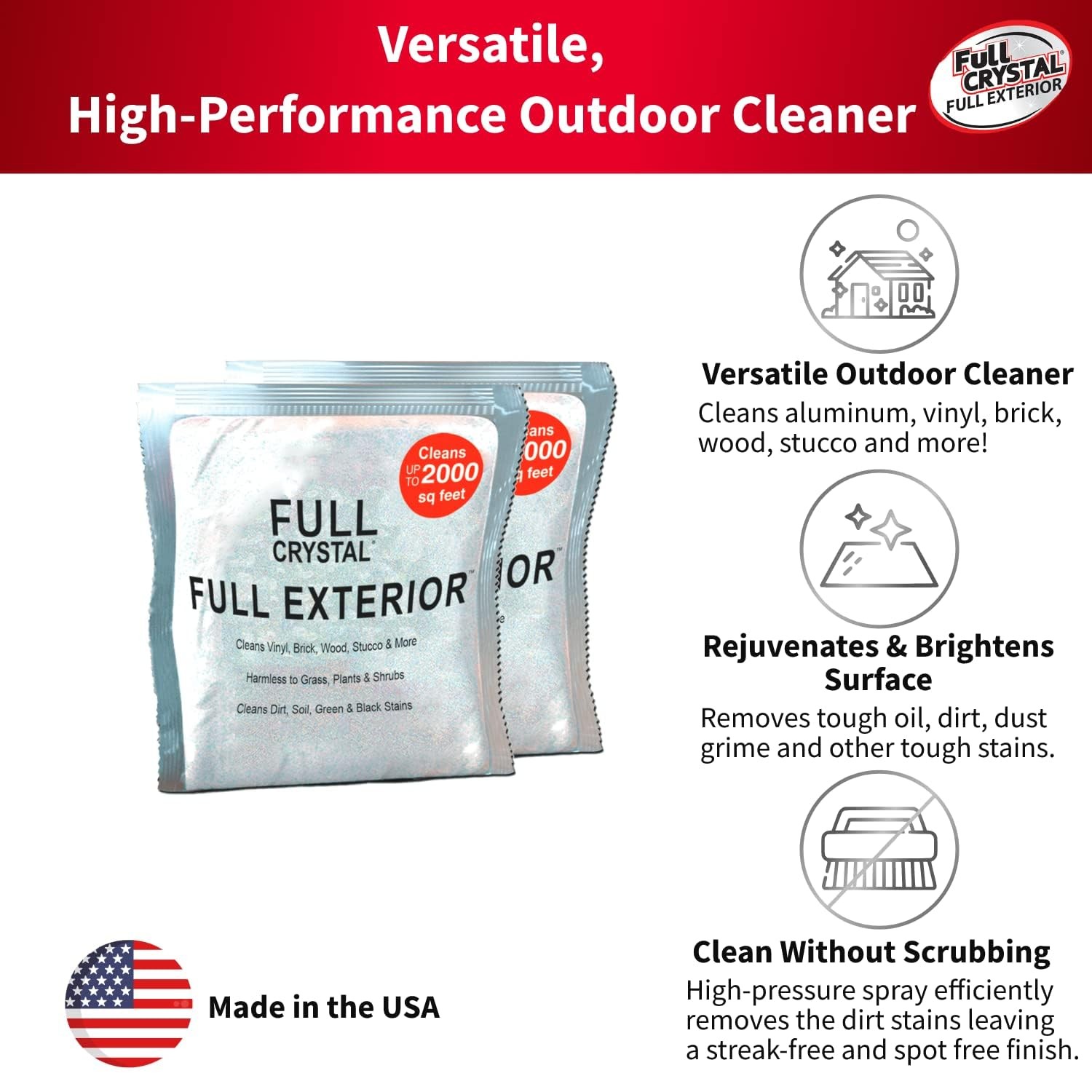 Full Exterior Refill Kit – Crystal Powder Outdoor Cleaner Packets, 16 oz, Eac…