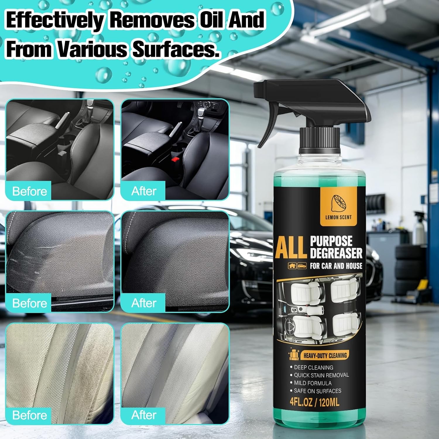 2Pcs All Purpose Degreaser for Car and House,Lemon Scent,Heavy-Duty Cleaning Spr