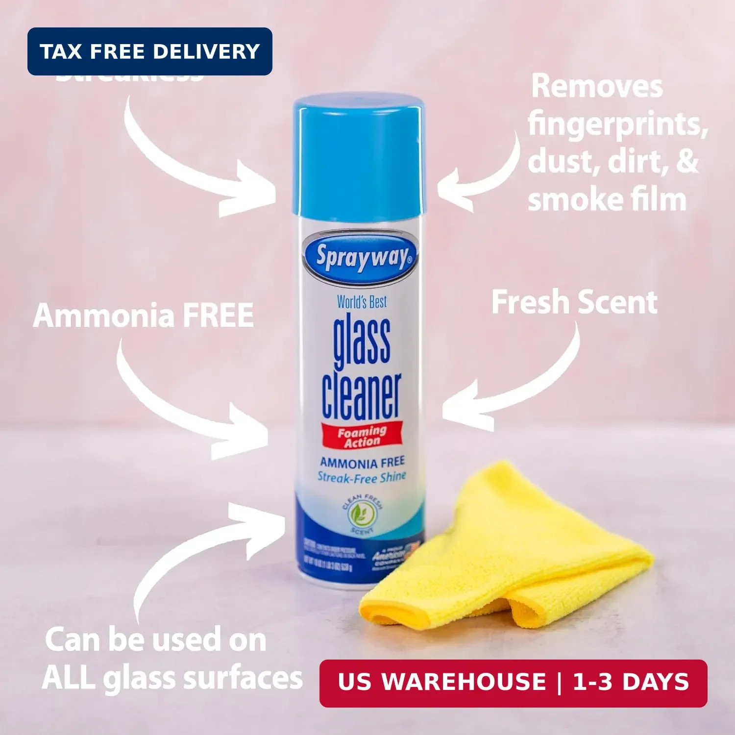 Sprayway Glass Cleaner Foaming Aerosol Spray, 19oz, Pack of 2 | Ammonia-Free, St