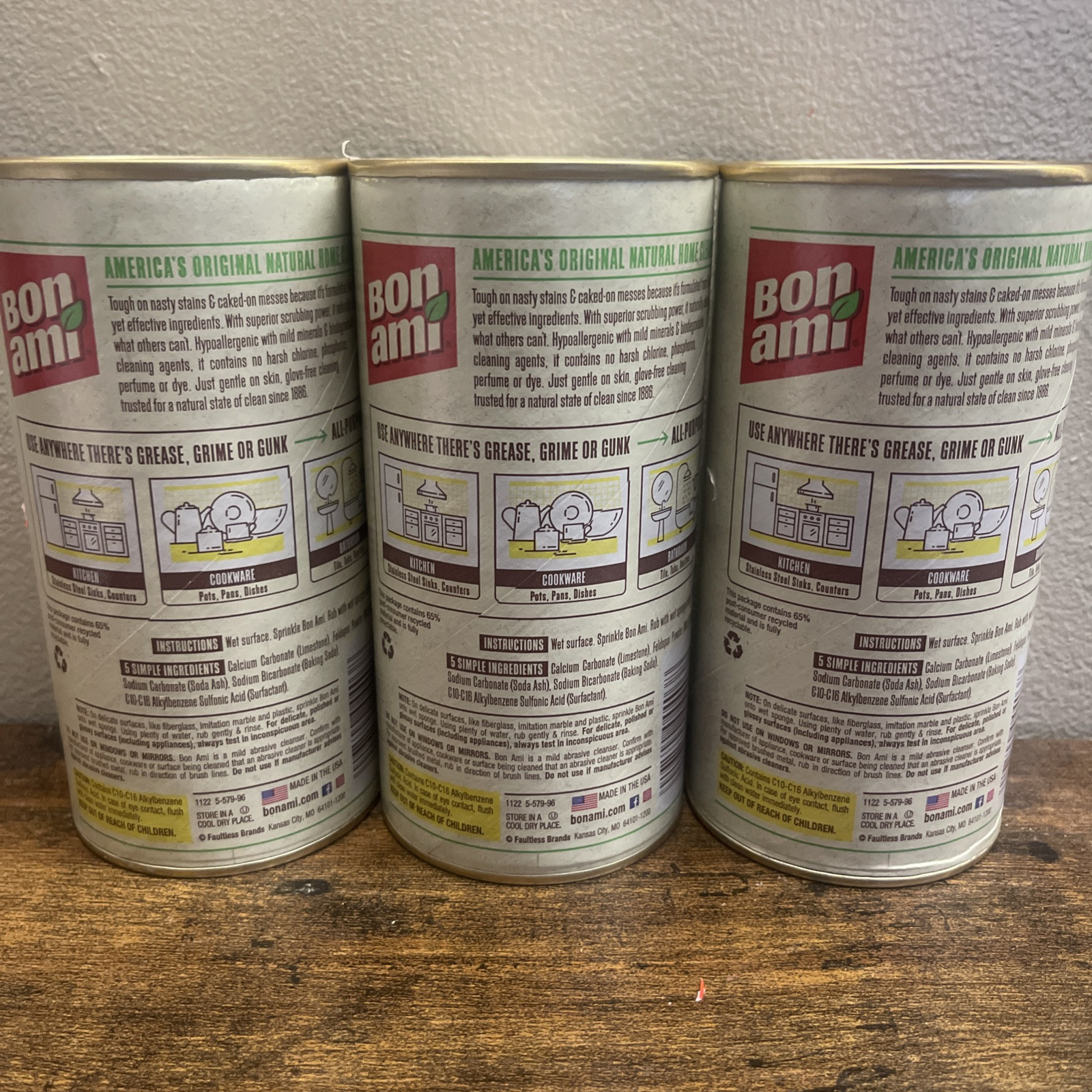 3 pk Bon Ami POWDER CLEANSER 14 oz. No Scent Cleaner Kitchen Bath Surfaces 04410