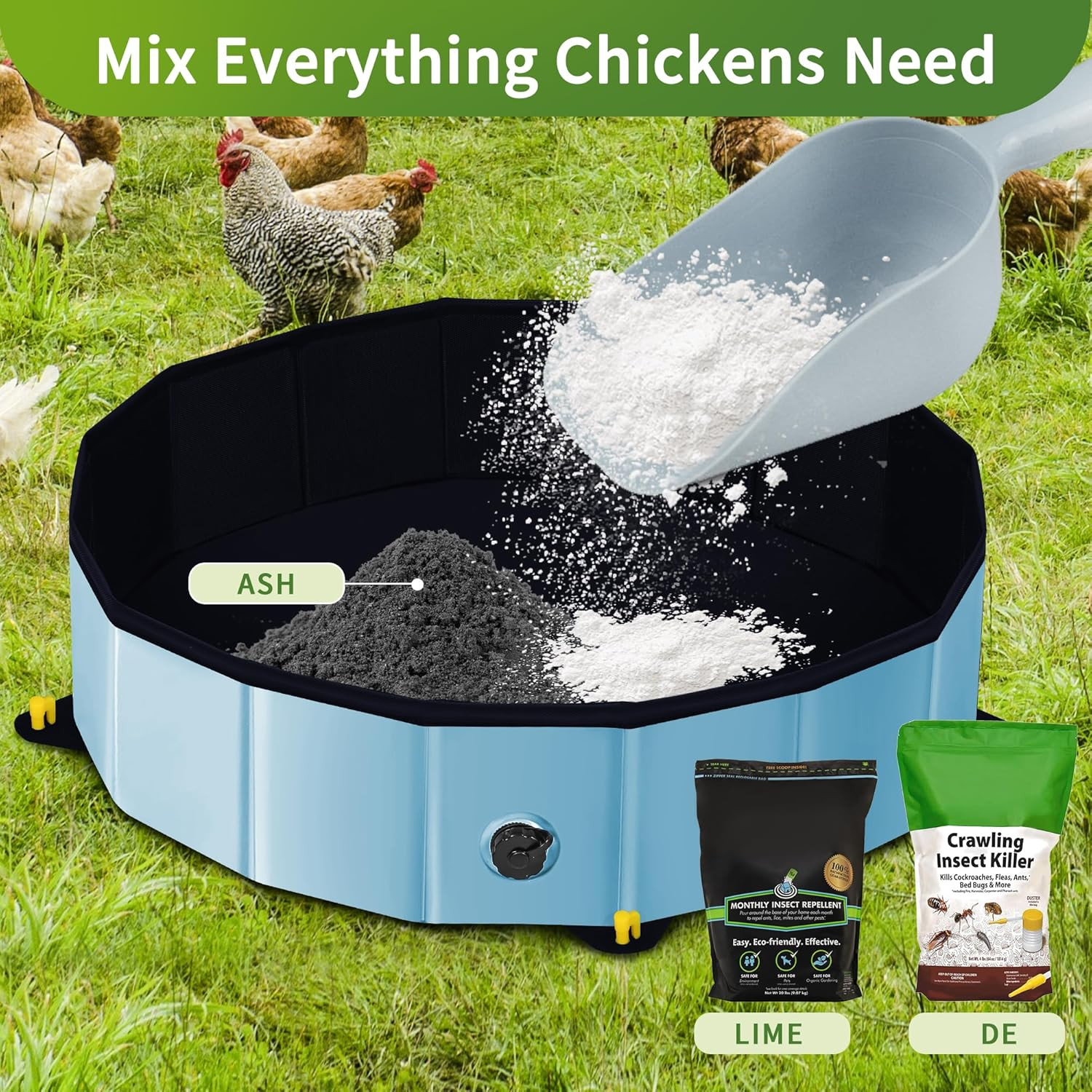 Chicken Dust Bath Tub – 32″D & 8″H Foldable Chicken Coop Accessories to Mix Sand