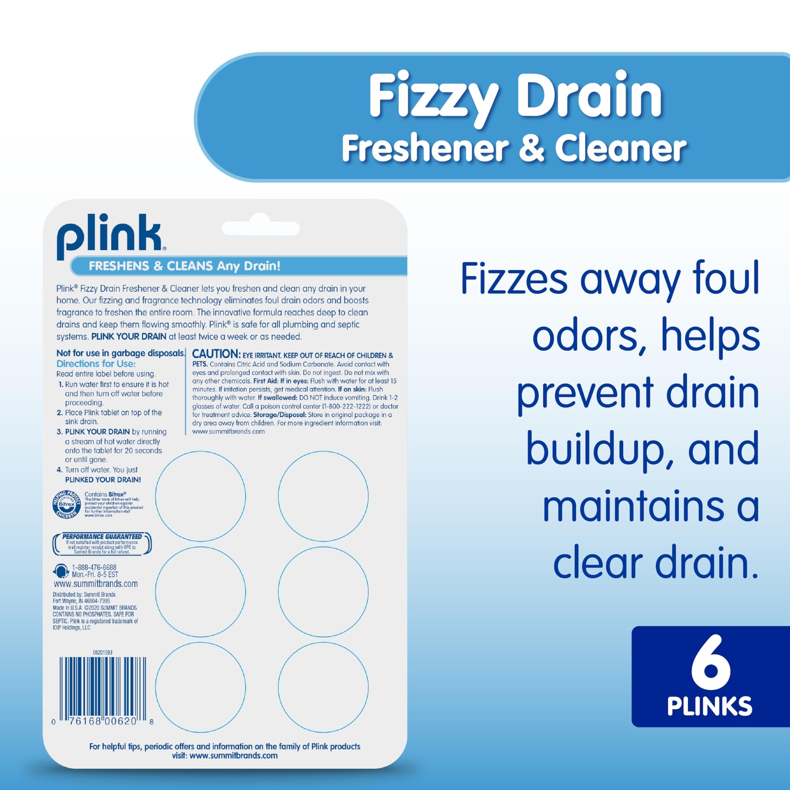 Plink Lemon Scent Drain Freshener Effervescing Tablets 6 Count Pack of 2