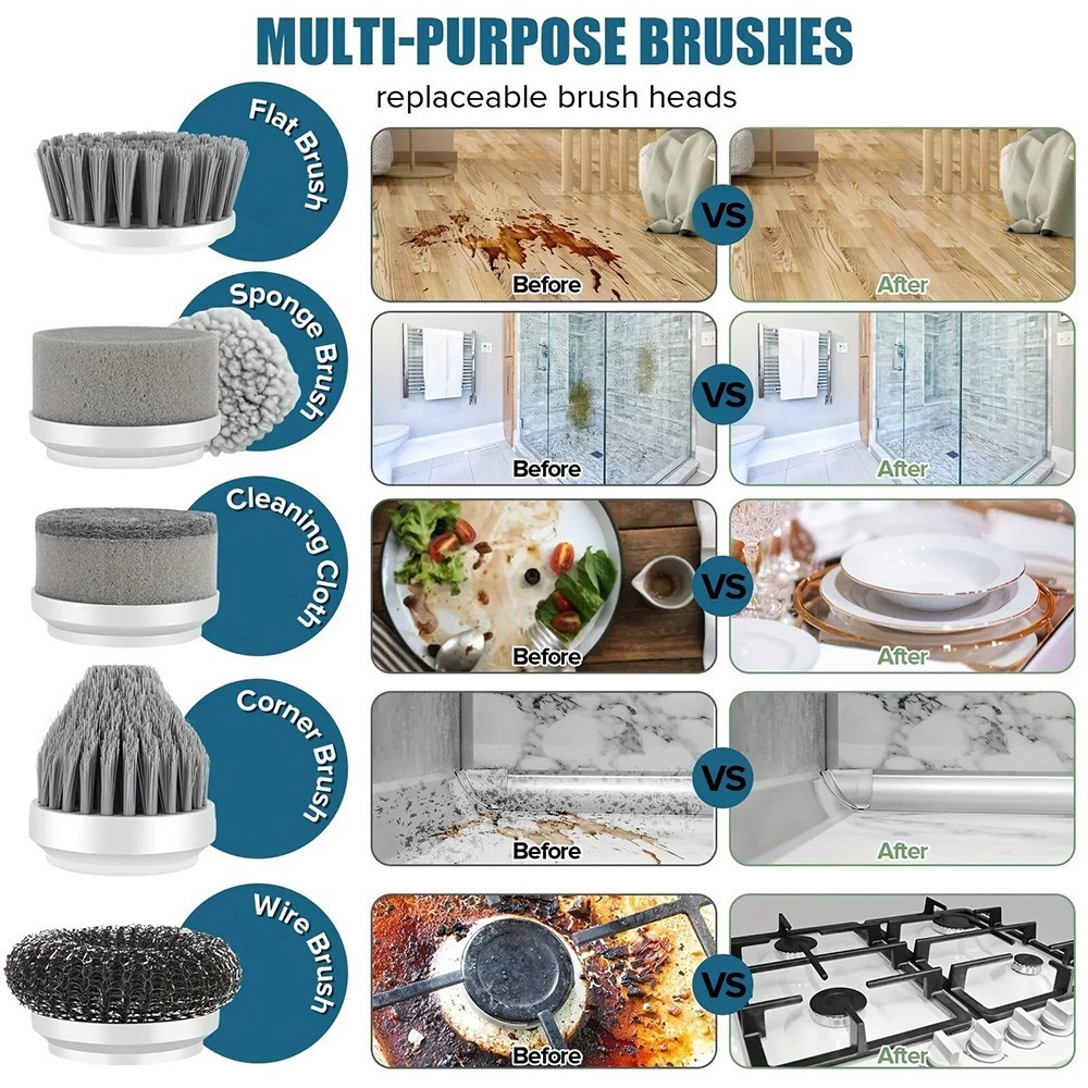 Electric Spin Scrubber Cordless Cleaning Brush with 6 Brush Heads Rechargeable