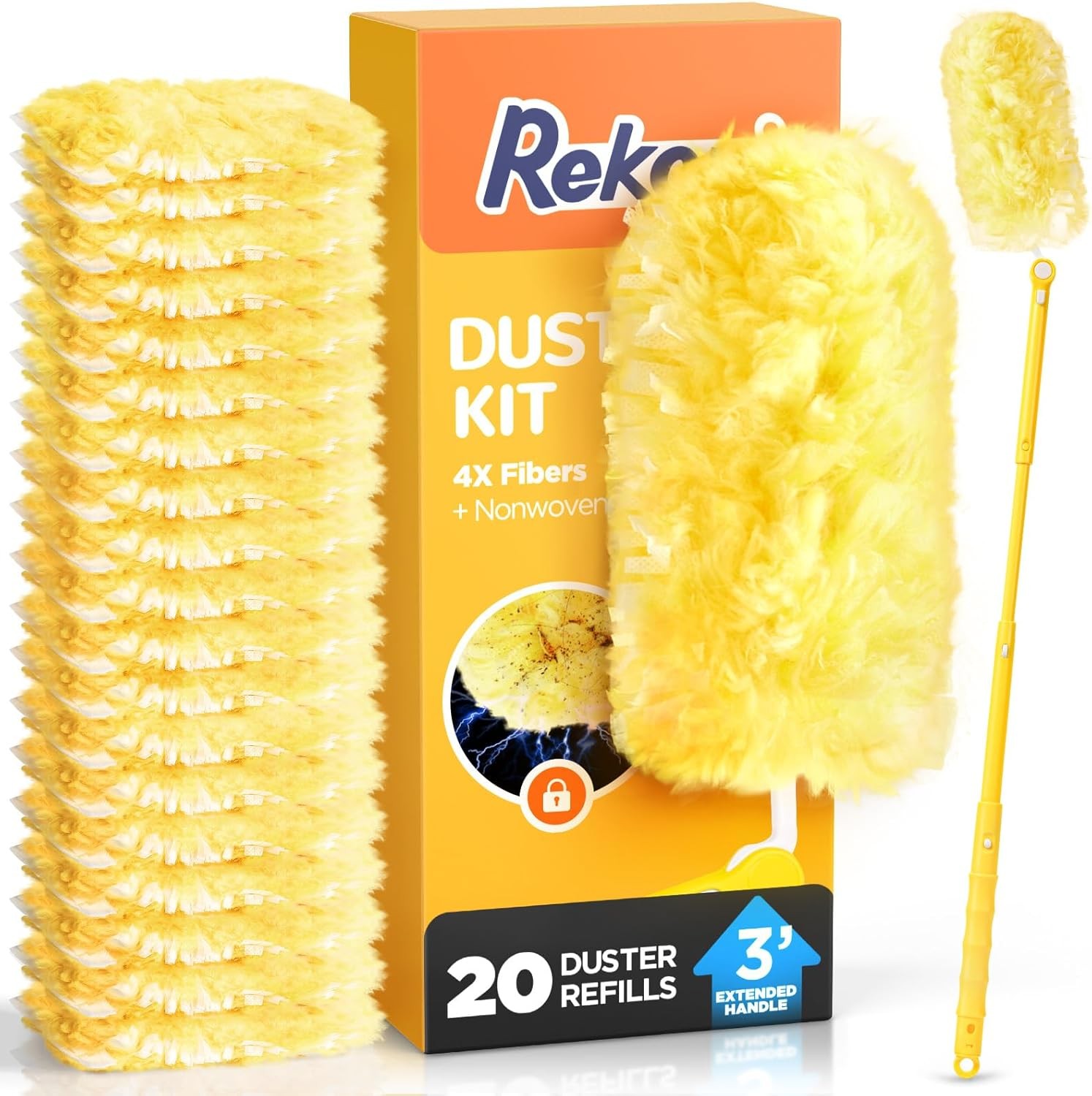 Heavy Duty Duster Refill Kit Swiffer Duster W/ 3 ft Extension Pole & 20 Count