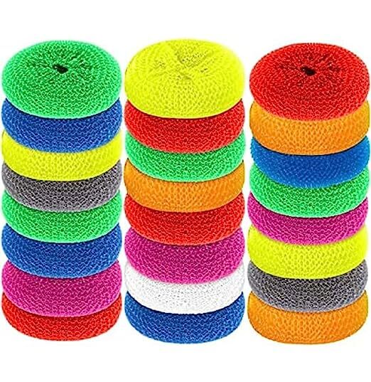 Cleaning Plastic Scrubber Kitchen Dish Pot Pan Washing Nylon Jaali Assorted