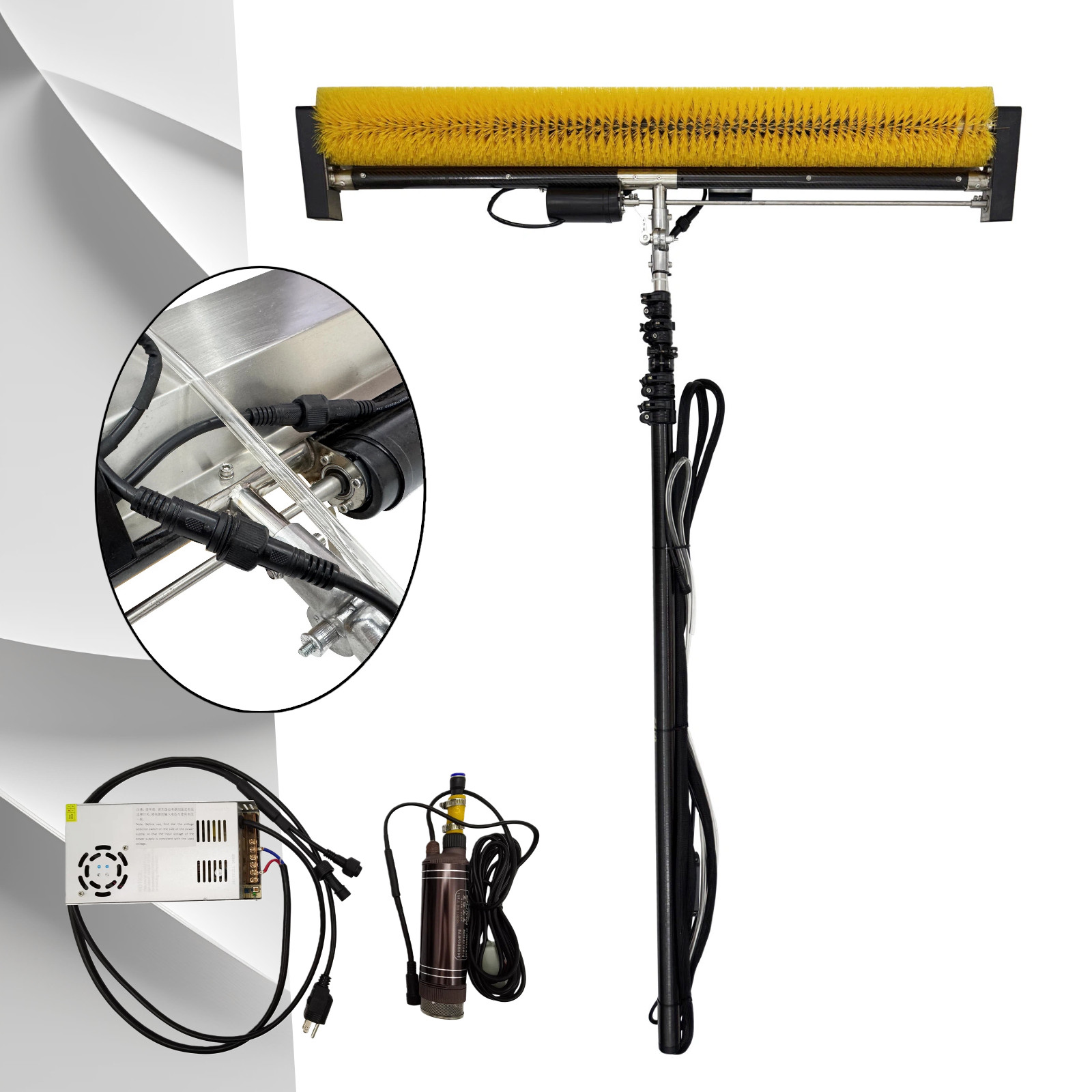 Electric Solar Panel Cleaner 5m Roller Brush Photovoltaic Scrubbing Tool 110V
