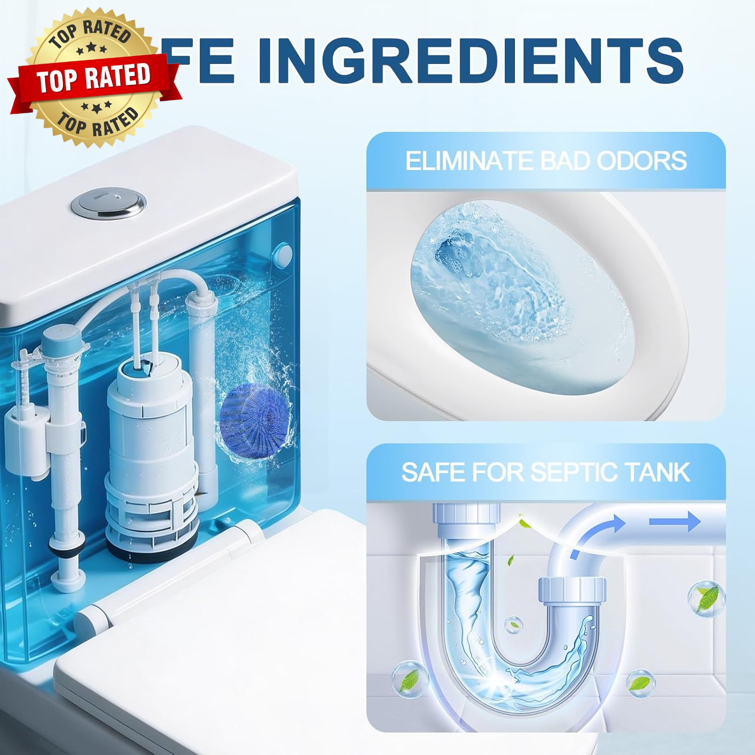Toilet Bowl Cleaner Tablets Blue Toilet Tank Cleaners, Septic-Safe Hard Water St