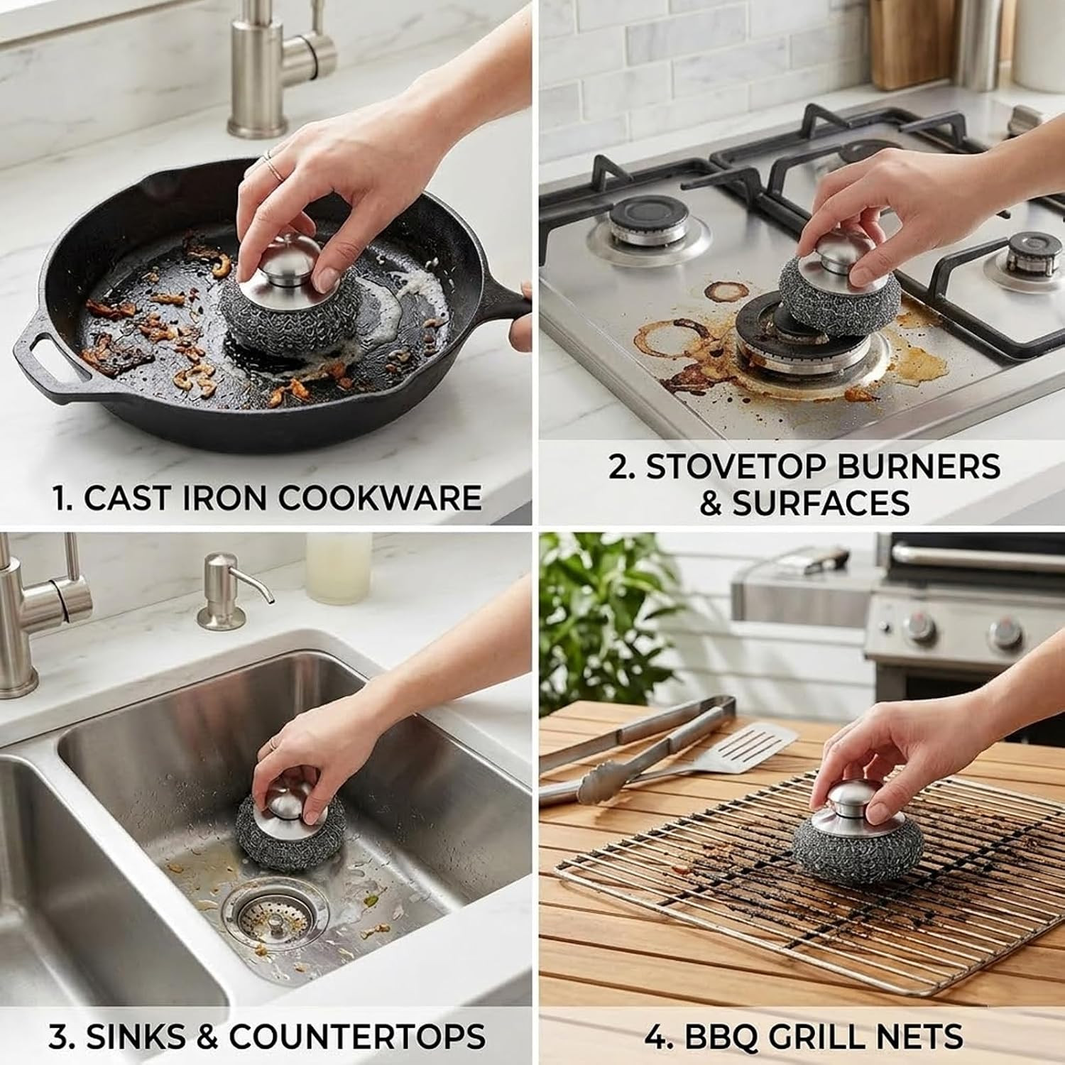 Steel Wool Scrubber, 8-Pack Stainless Steel Scrubber Pads with Handle – the Ulti