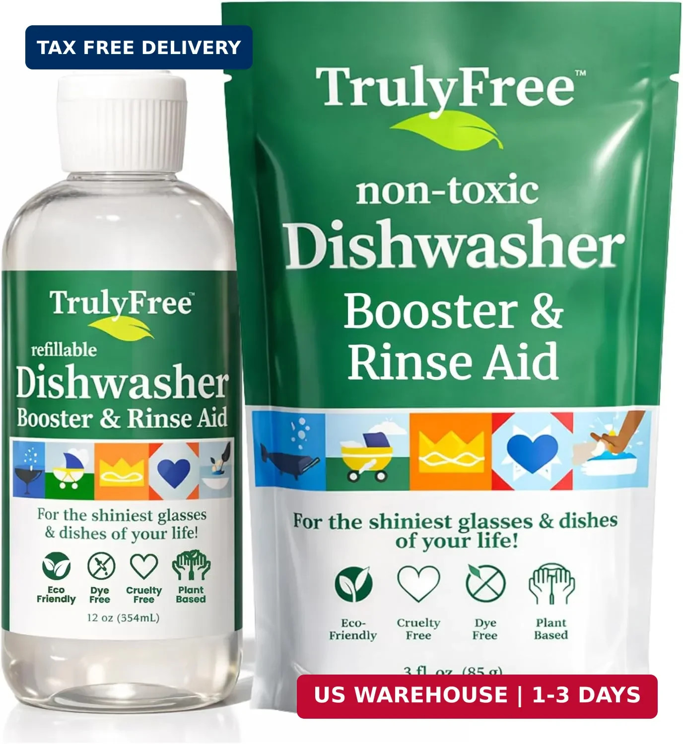 Truly Free Natural Dishwasher Booster & Rinse Aid Kit – Non-Toxic Dishwashing Ai