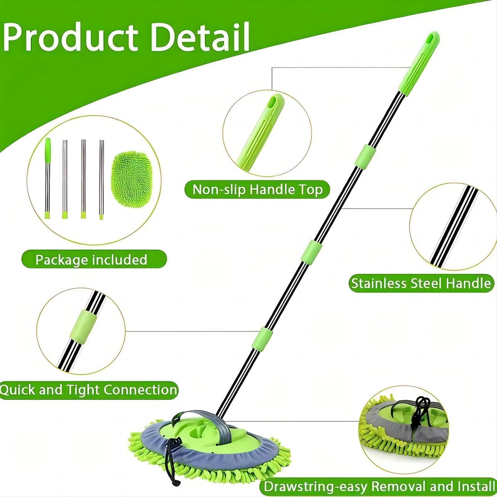 63″ Car Wash Mop Brush Tool Mitt with Long Handle Length More Suitable for Wa…