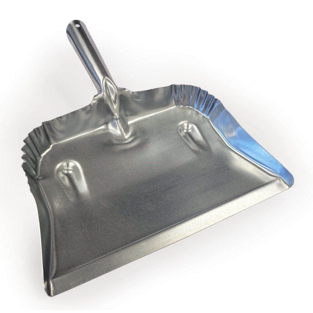 Heavy Duty Galvanized Steel Dustpan with Long Handle Silver Metal