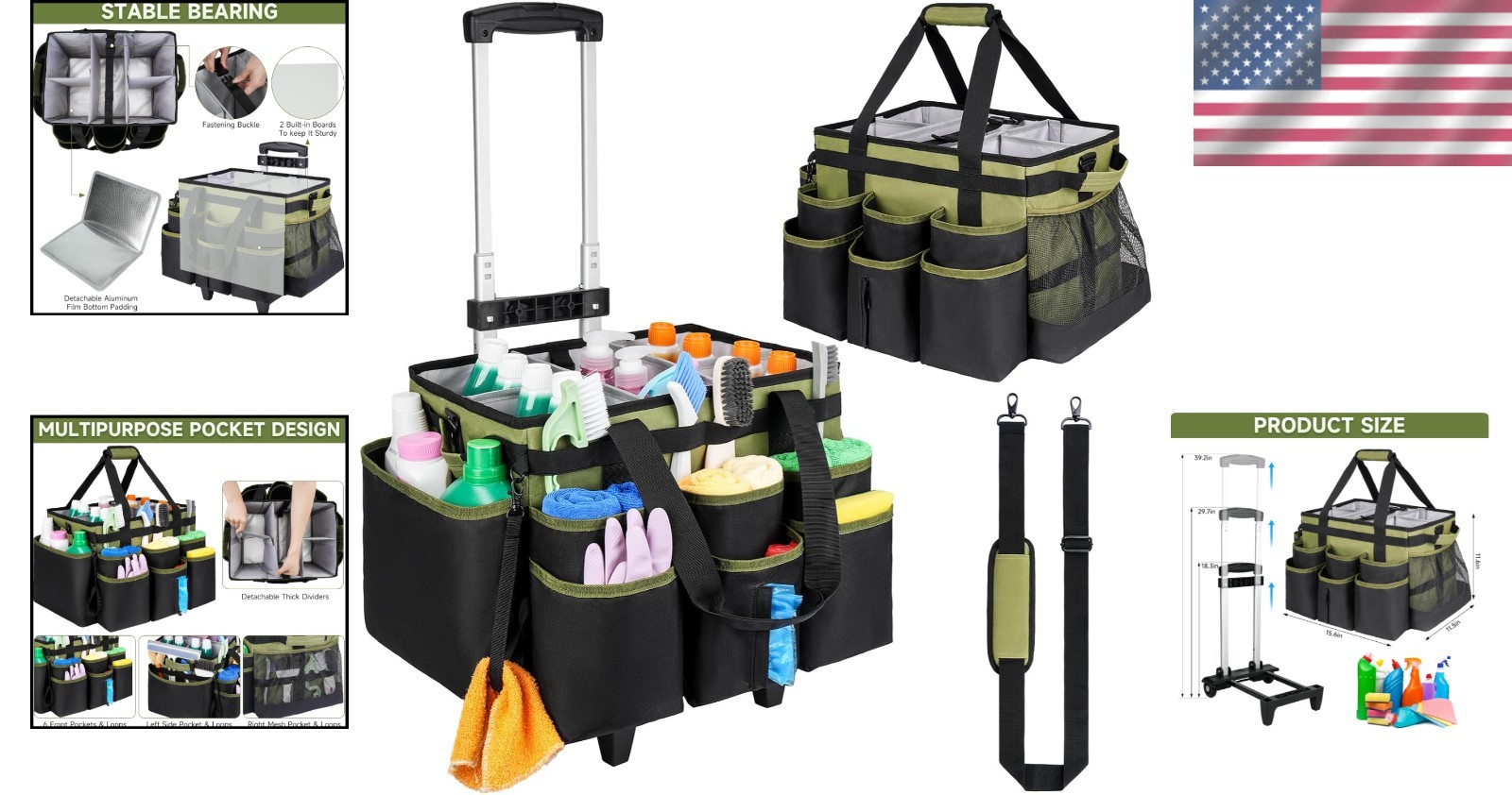 Water-Resistant Large Rolling Cleaning Bag with Ergonomic Trolley & Modern Style