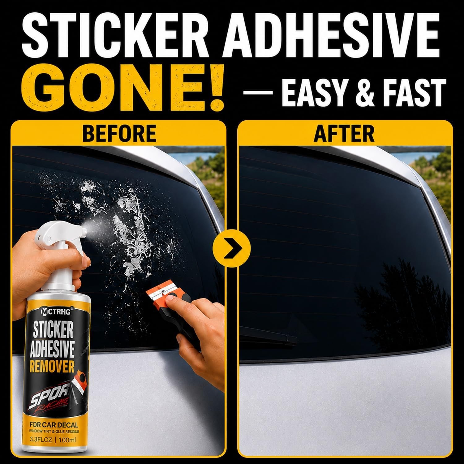 Adhesive Sticker Remover for Removing Car Decal, Window Tint, Glue Residue – 3.3