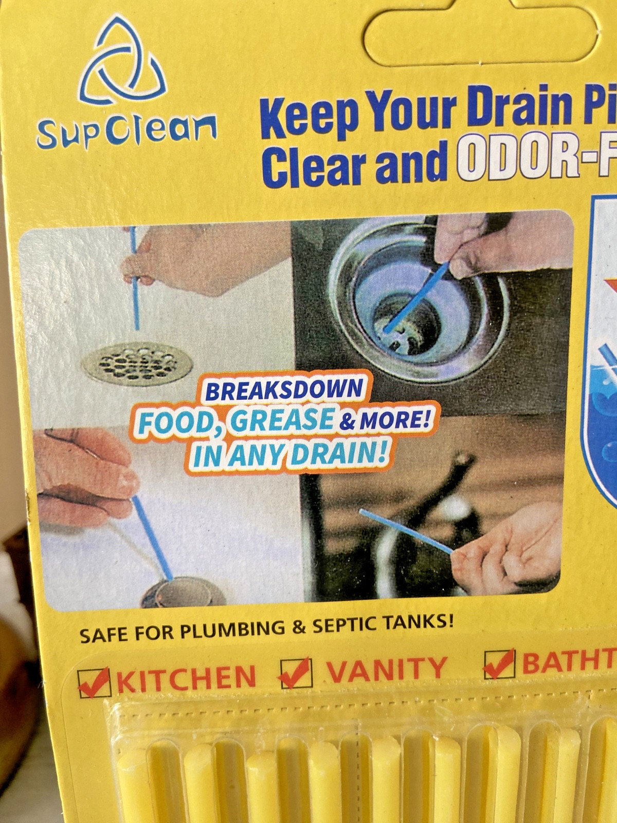 SupClean Drain Cleaner Sticks – Monthly Odor & Grease Buildup Preventer Sticks