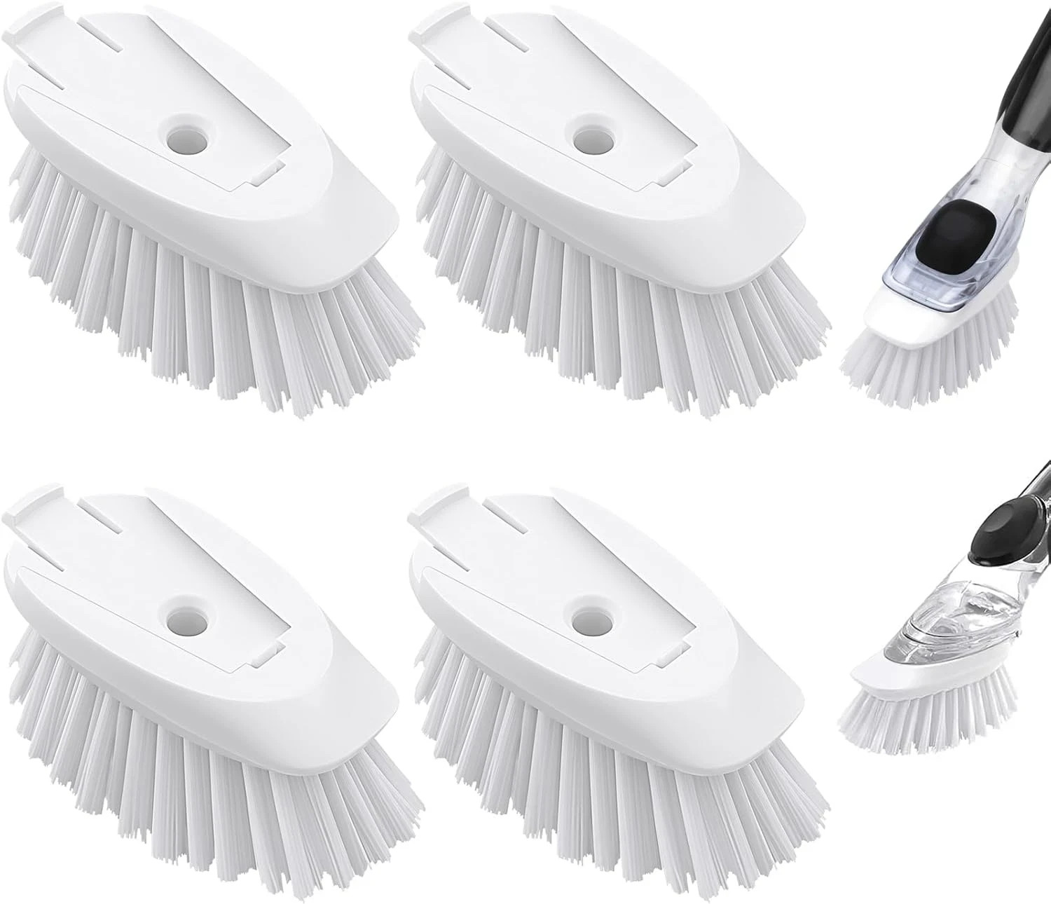 Dish Brush Refills 4 Pack, White Replacement Brush Heads Compatible with OXO Dis