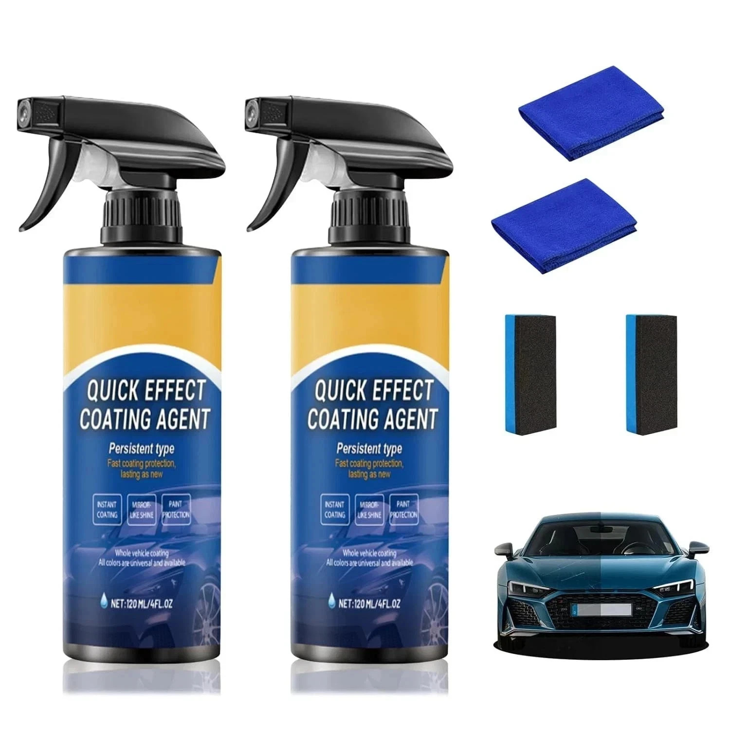 Quick Effect Car Coating Spray 2 Pack, Waterless Wash Polish, Paint Protection