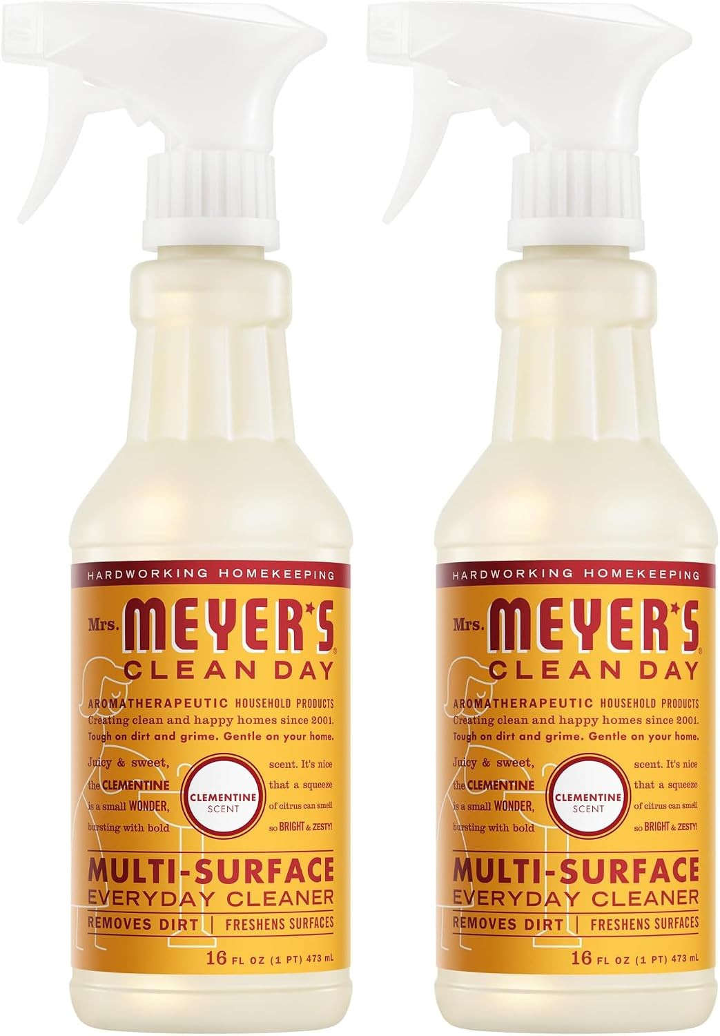 Mrs Meyers Multi-Surface Everyday Cleaner Spray Clementine 16oz 2-Pack