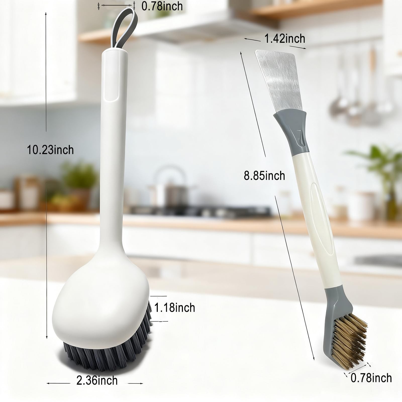 2-Piece Set Handheld Dish Brush with Brass Scrubber and Steel Scraper for Stu…