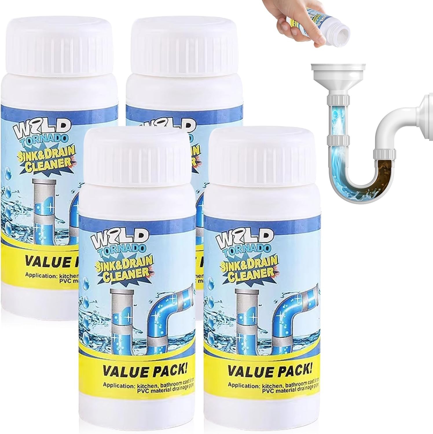 Wild Tornado Powerful Pipe Dredging Agent Sink & Drain Cleaner Powder (4PCS)