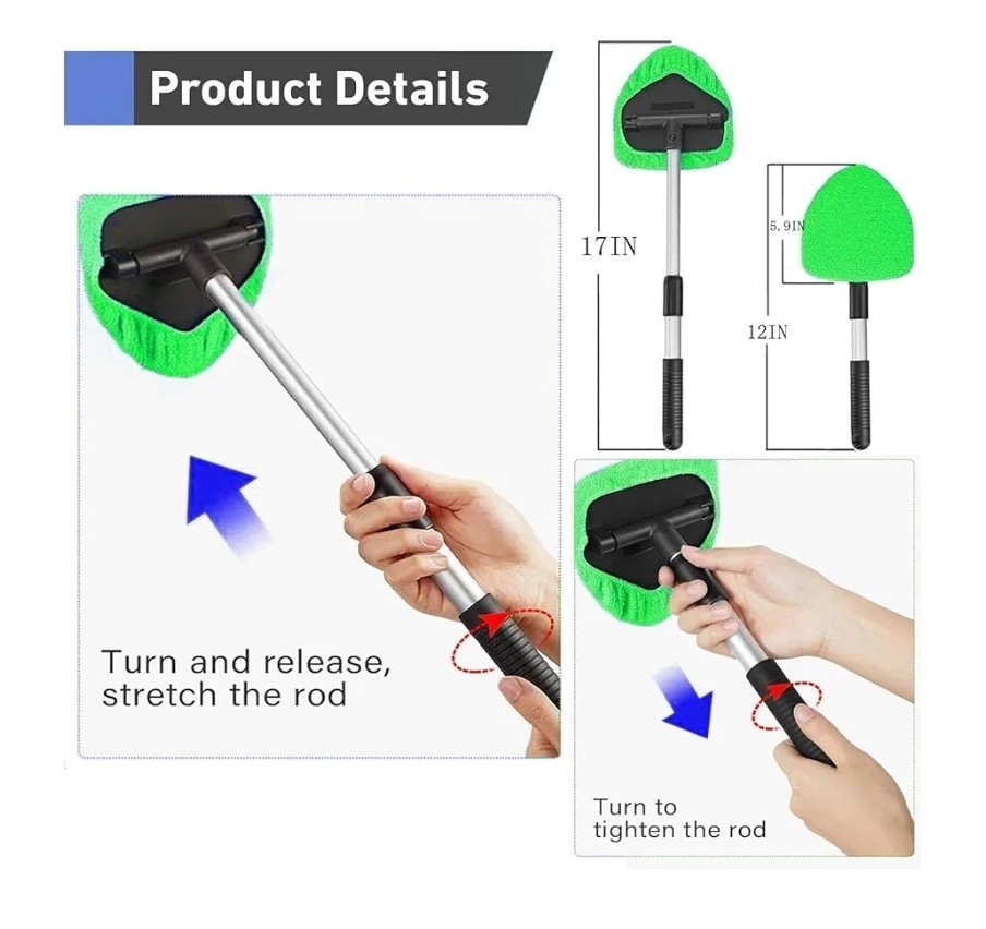Windshield Cleaner Tool Car Cleaning Kit w/Extendable Handle & 4 Microfiber..294