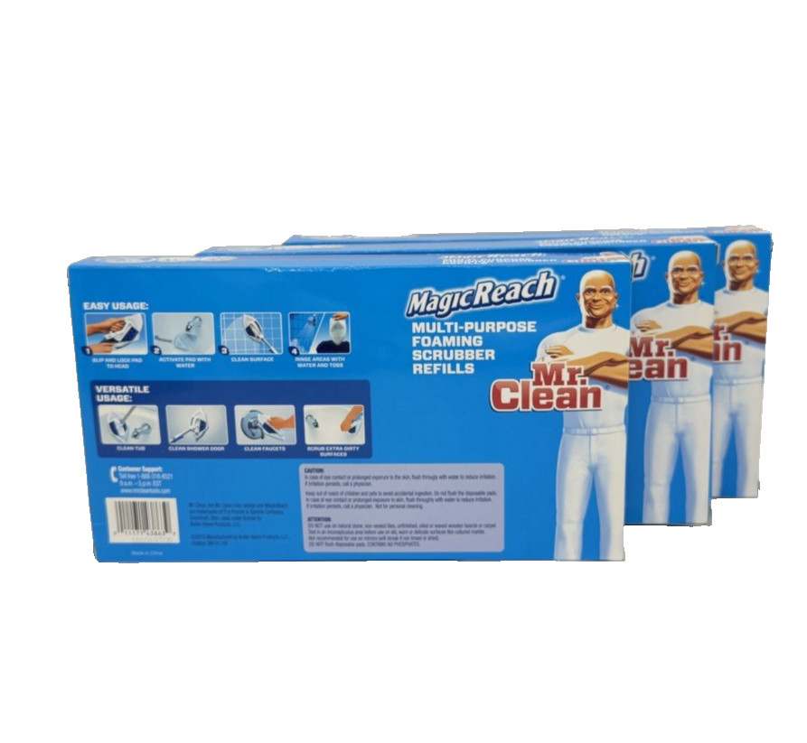 3 Boxes Mr. Clean Magic Reach Multi Purpose Foaming Scrubber Refills 24 Pads