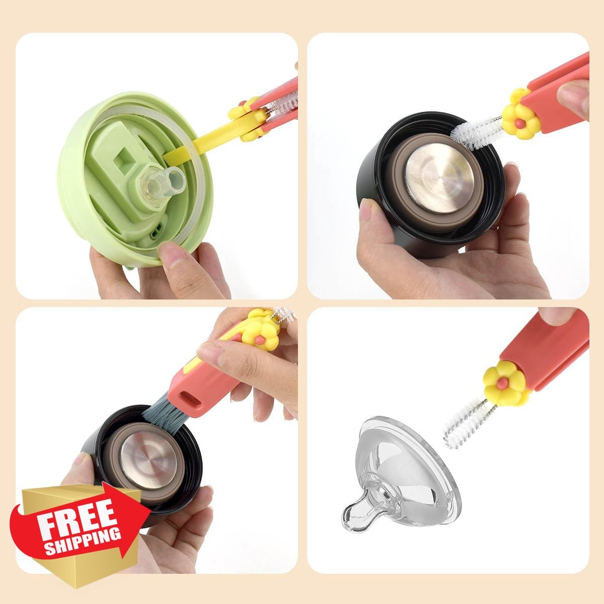 TKYPZY 3 in 1 Cup Lid Cleaning Brush Green Blue Red