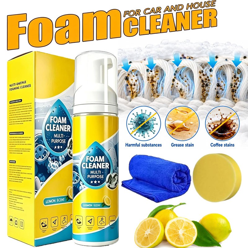 All-Purpose Spray 150ml with Sponge & Towel,4-in-1 Multi-Enzyme Foam Cleaner