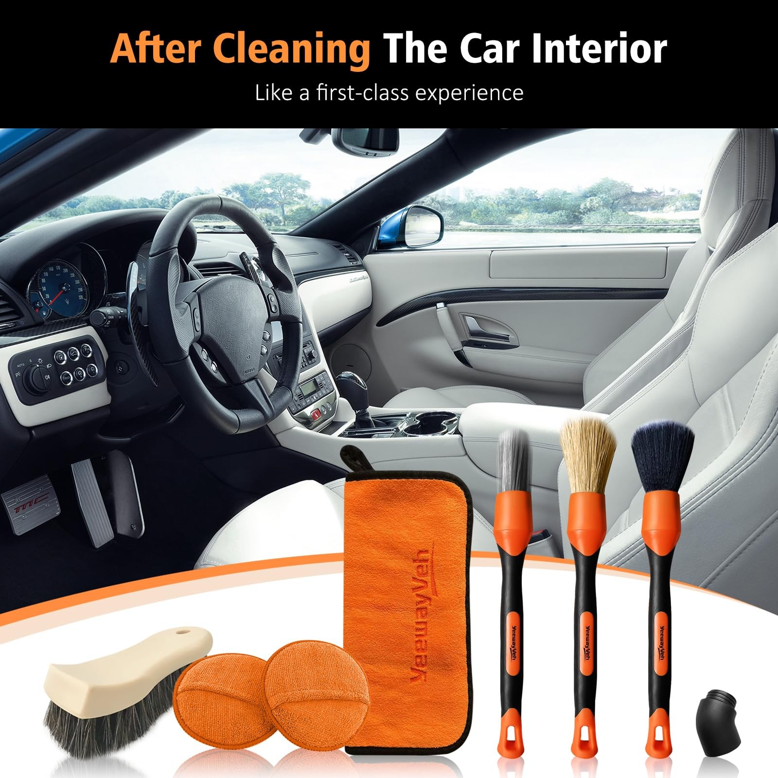 YeewayVeh 7PCS Car Interior Detailing Kit, Horse Hair Car Leather Brush, Appl…