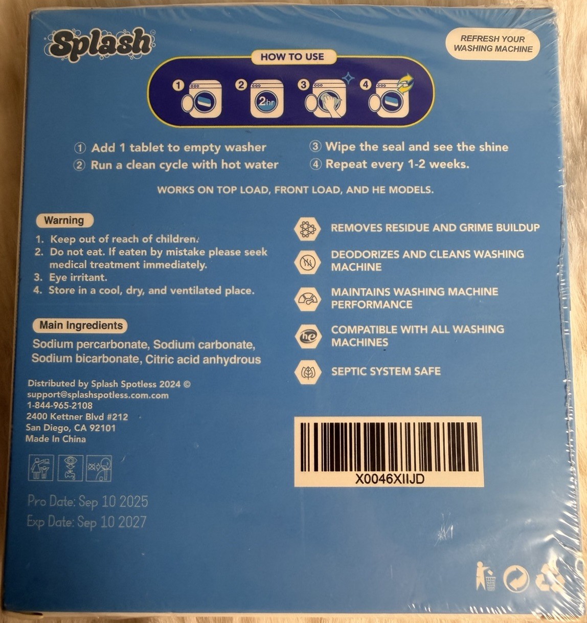 Splash Eco Friendly Washing Machine Cleaner 6 Tablets Septic Safe Exp 2027 New