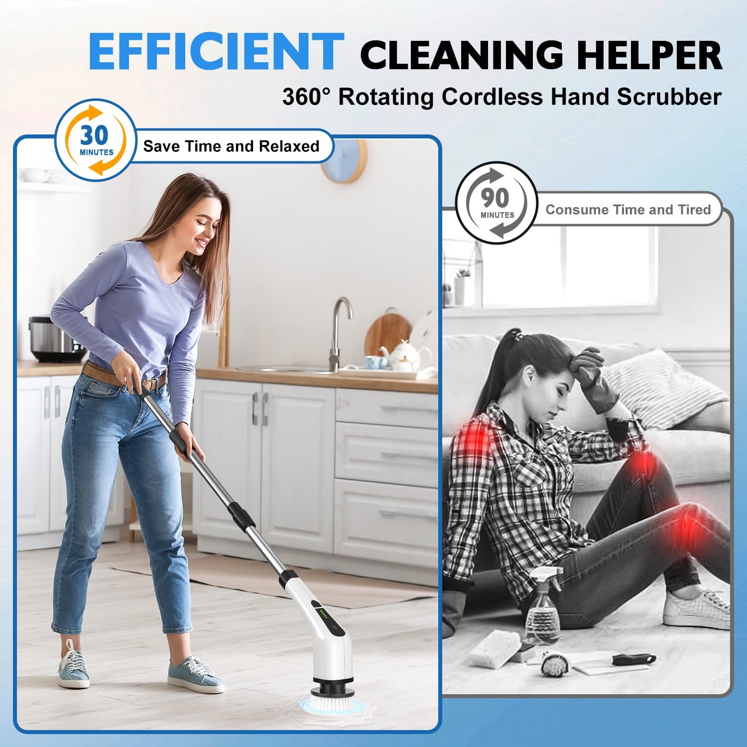 Electric Spin Scrubber, Cordless Bath Tub Power Scrubber with Long Handle & 7…