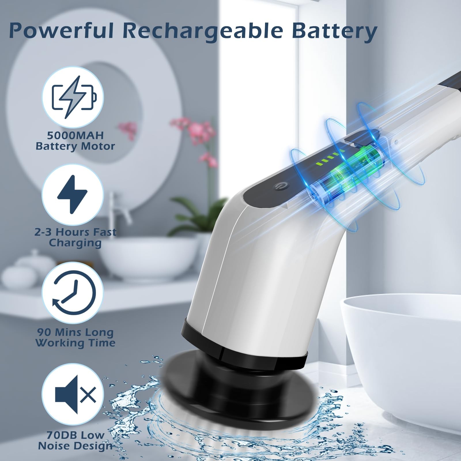 Cordless Electric Scrubber with Replaceable Brush Adjustable Handle