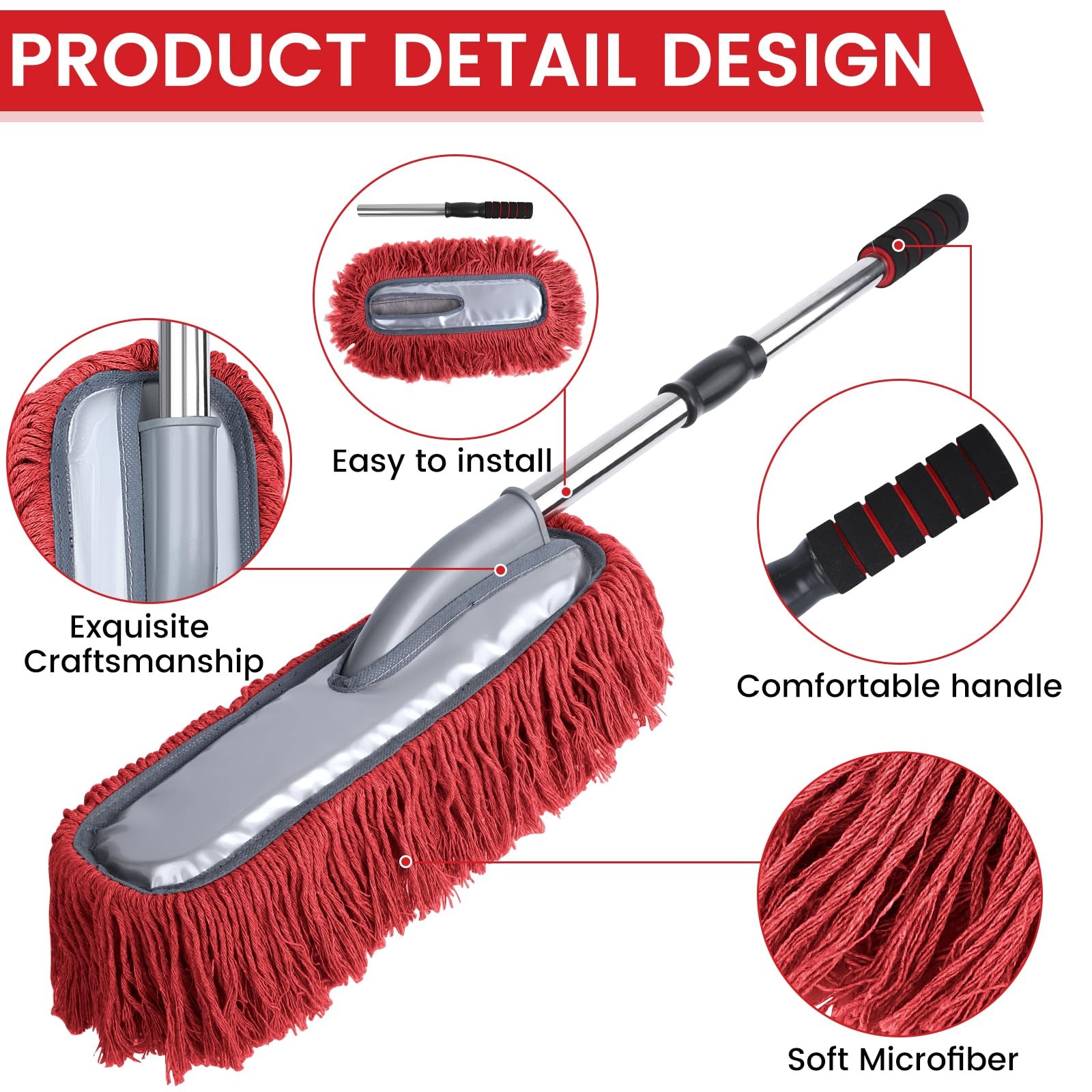 2 Pack Large Car Duster Exterior Scratch with Extendable Handle and Car Duste…