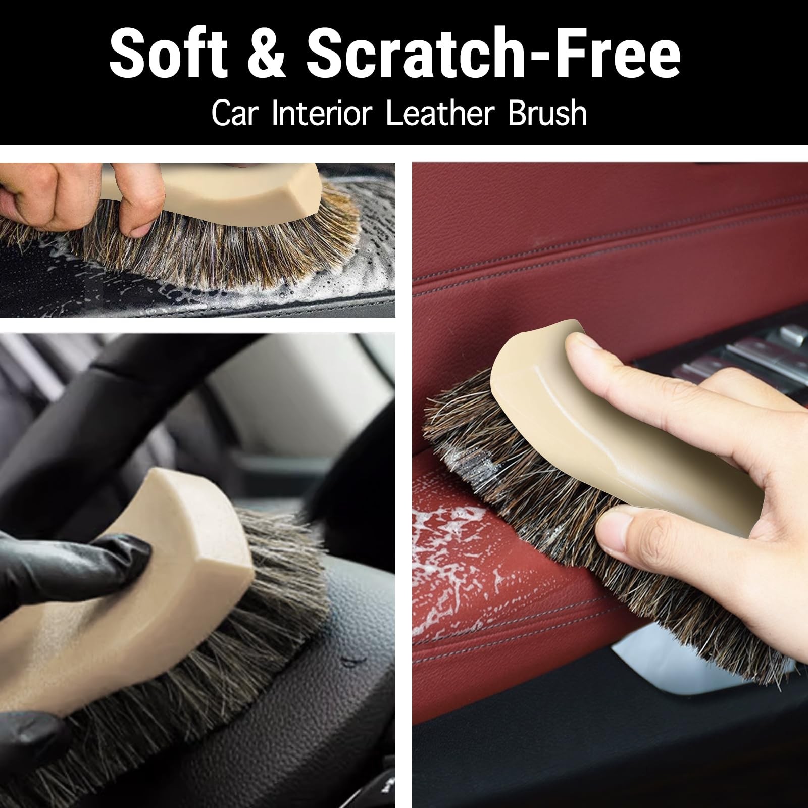 “Long Bristle Horse Hair Brush for Leather, Car Interior, Upholstery & Shoes”