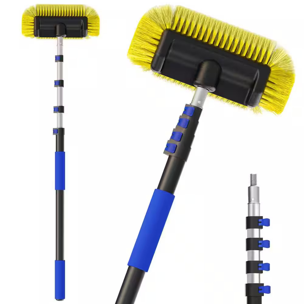Universal Vehicle Long Handle Wash Brush 12 In. Soft Bristle Head Telescoping Po