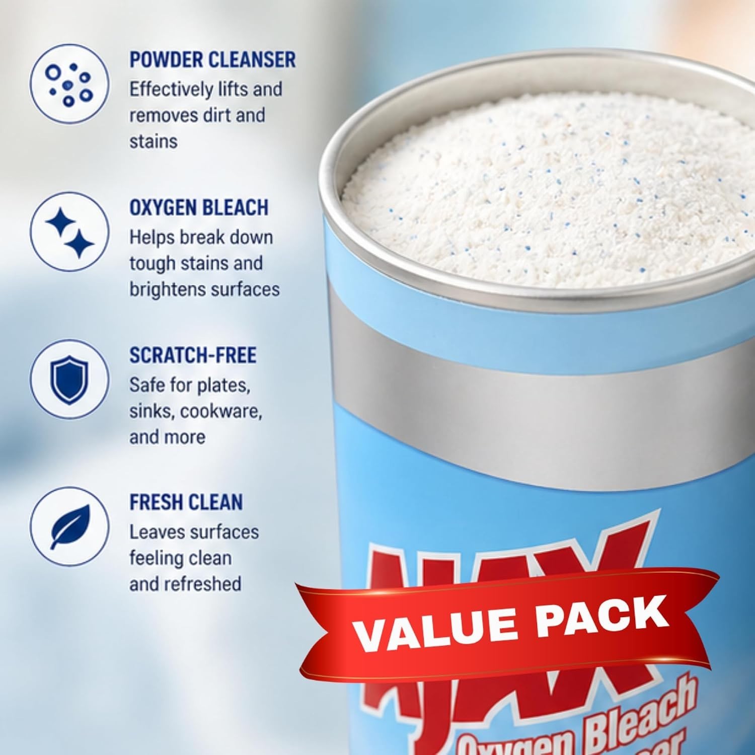 Ajax Oxygen Powder Cleaning Washing Kitchen Use 21oz Pack of 3 with Keychain