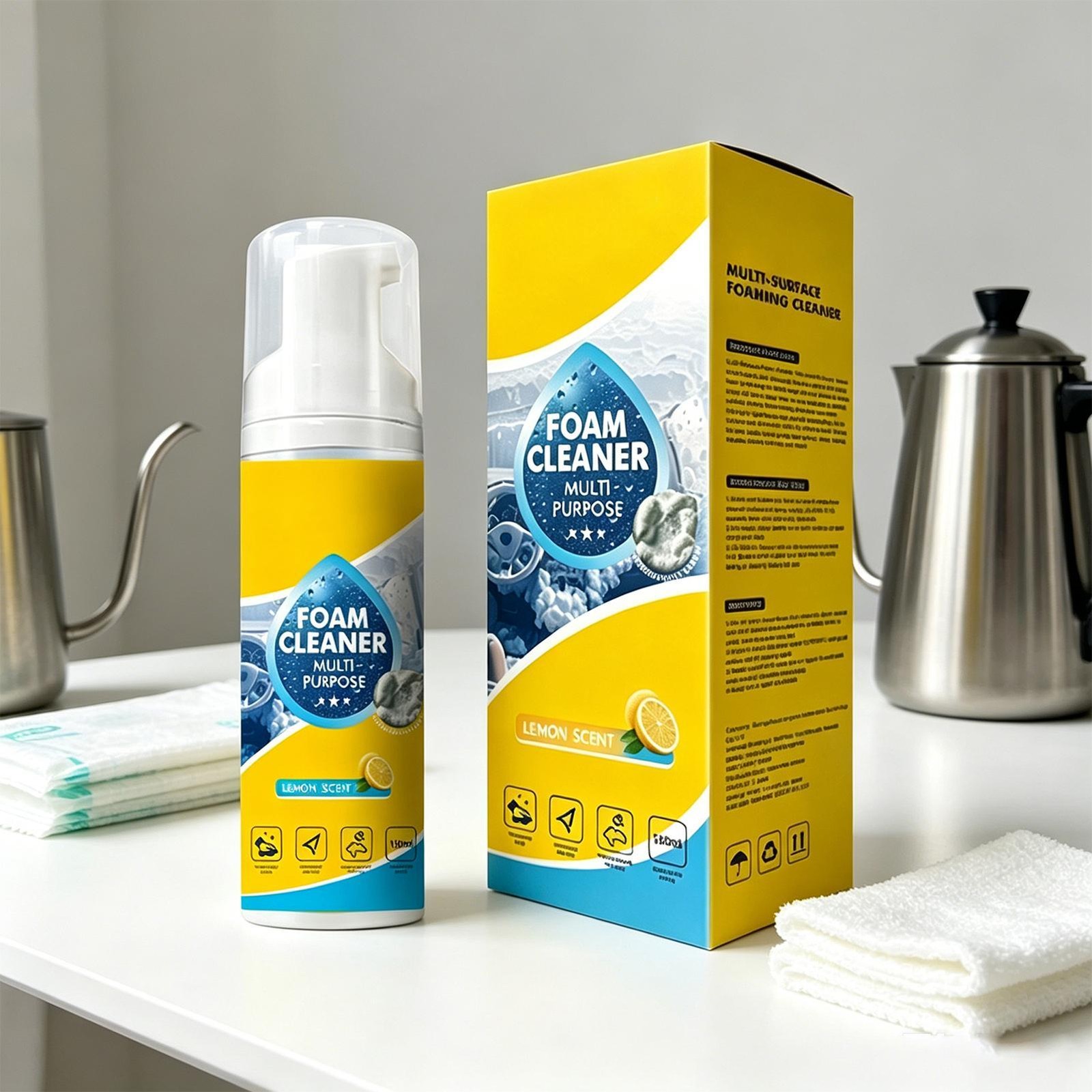 4-in-1 Multi-Enzyme Foam Cleaner, All-Purpose Spray 150ml with Sponge & Towel