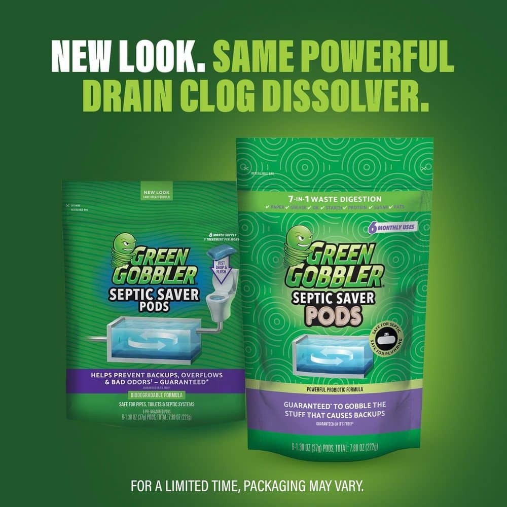 Green Gobbler Septic Saver Bacteria Enzyme Pacs | 6 Month Septic Tank Supply |