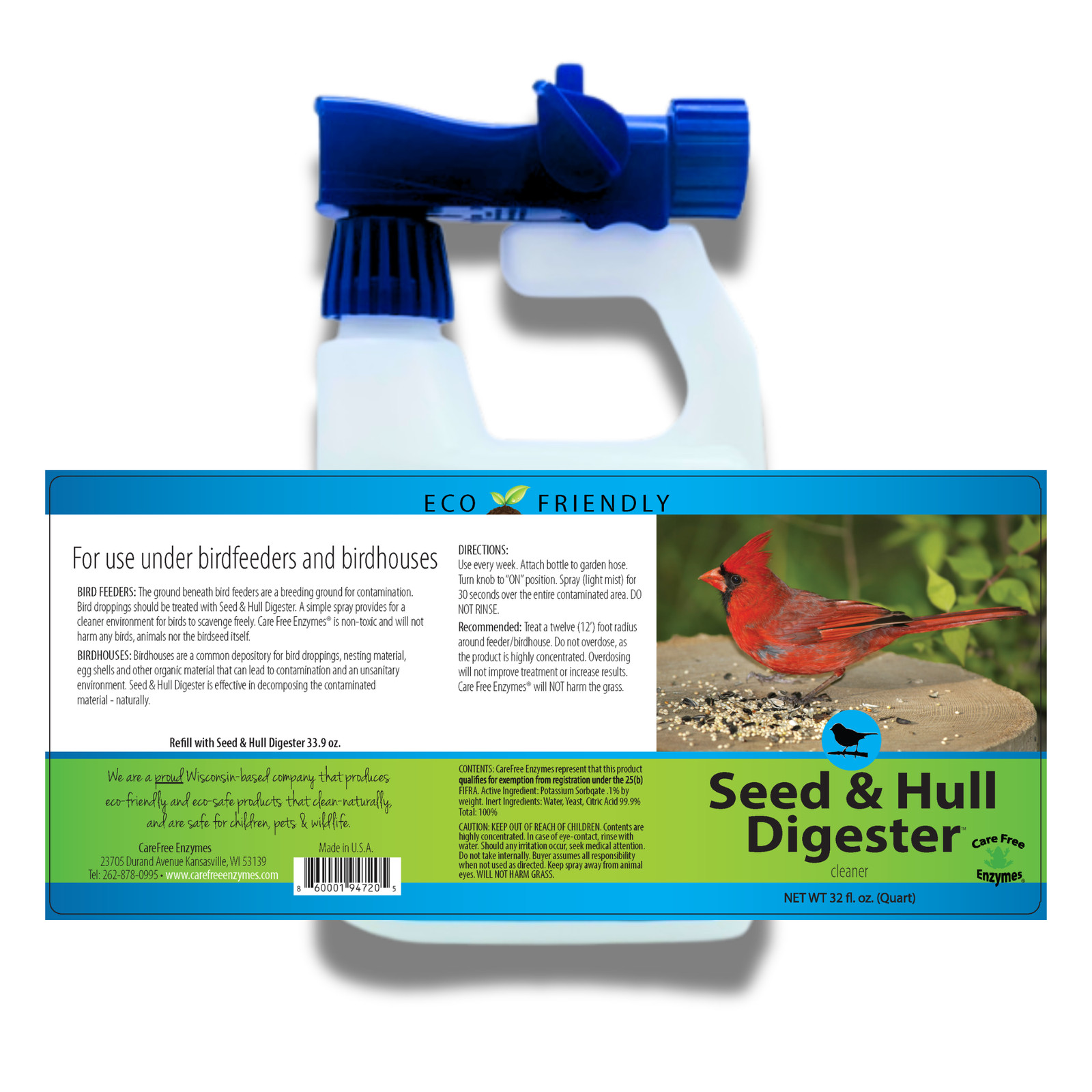 Bird Seed Hull & Waste Digester | Natural Cleaner for Under Feeders | 32 oz & 33