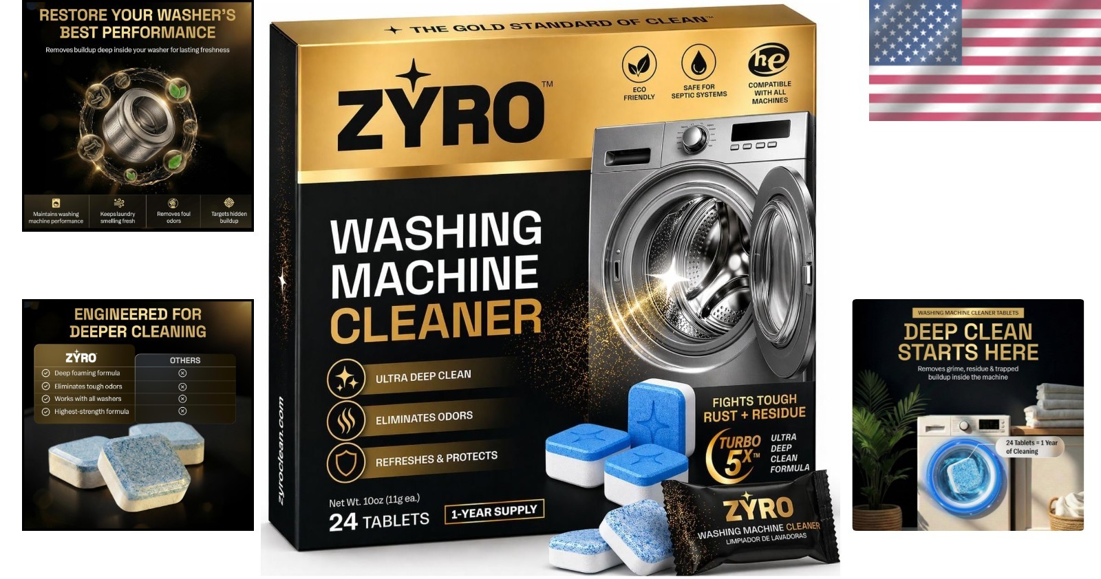 Washing Machine Cleaner Tablets | 24 Pack | Ultra Deep Clean | Eliminates Odors