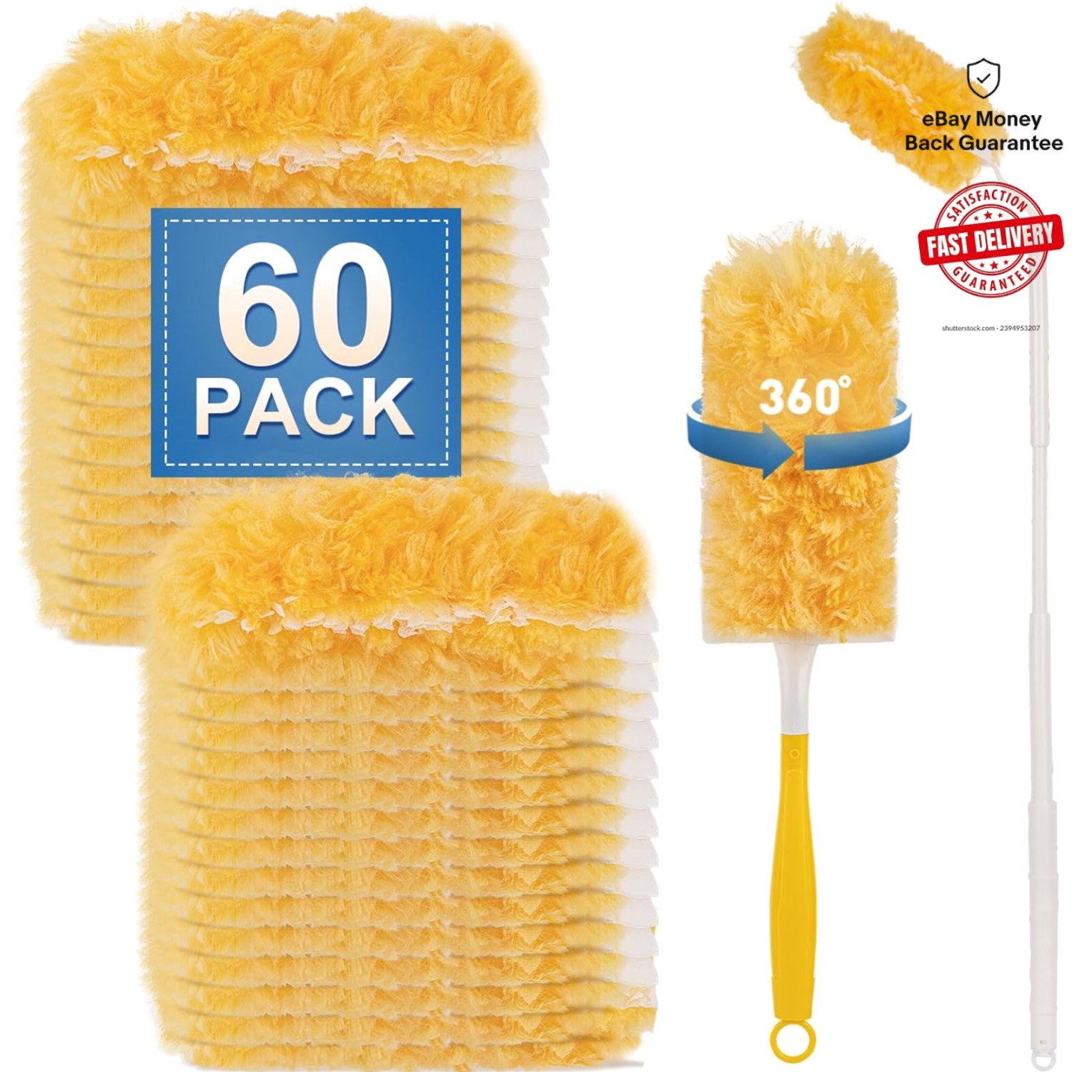 Complete Disposable Duster Kit: 60 Refills & 3FT Telescopic Handle for Dusting