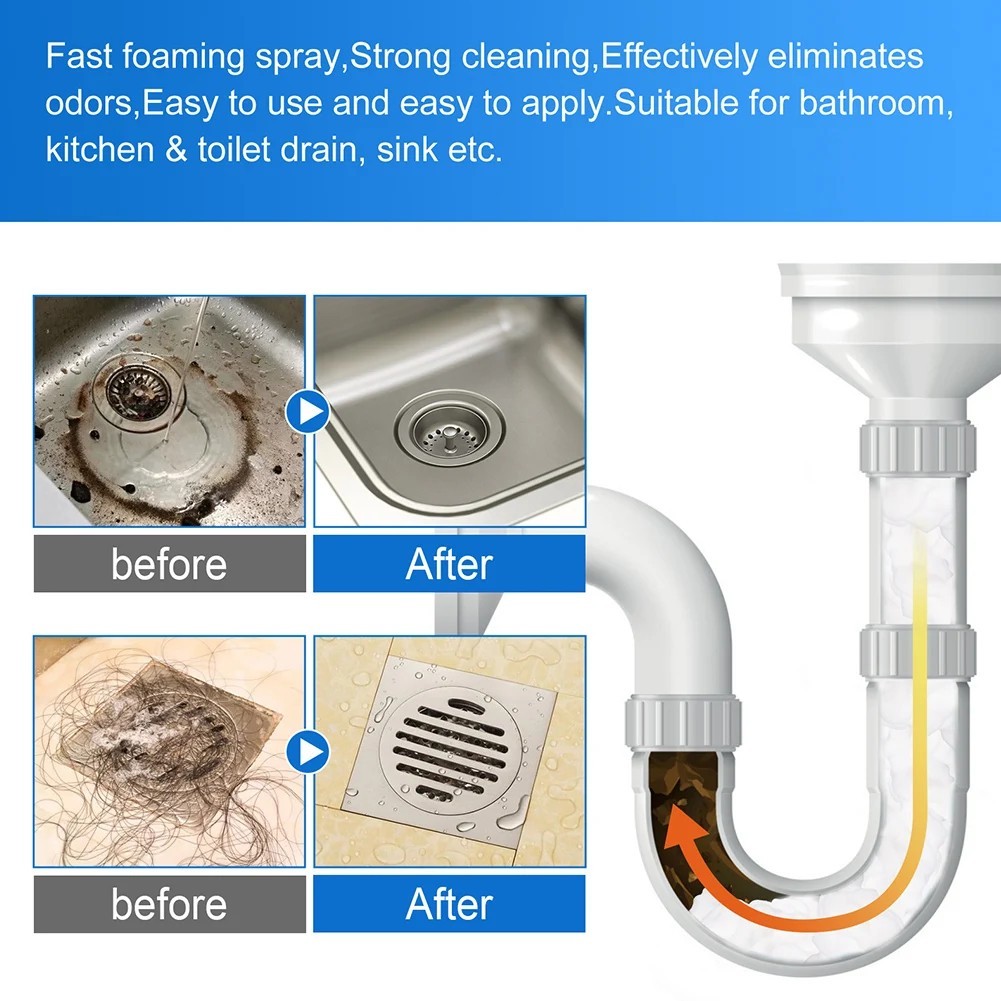 Grease & Odor Remover Foam Rapid-Acting Pipe Cleaner for Sink Drains