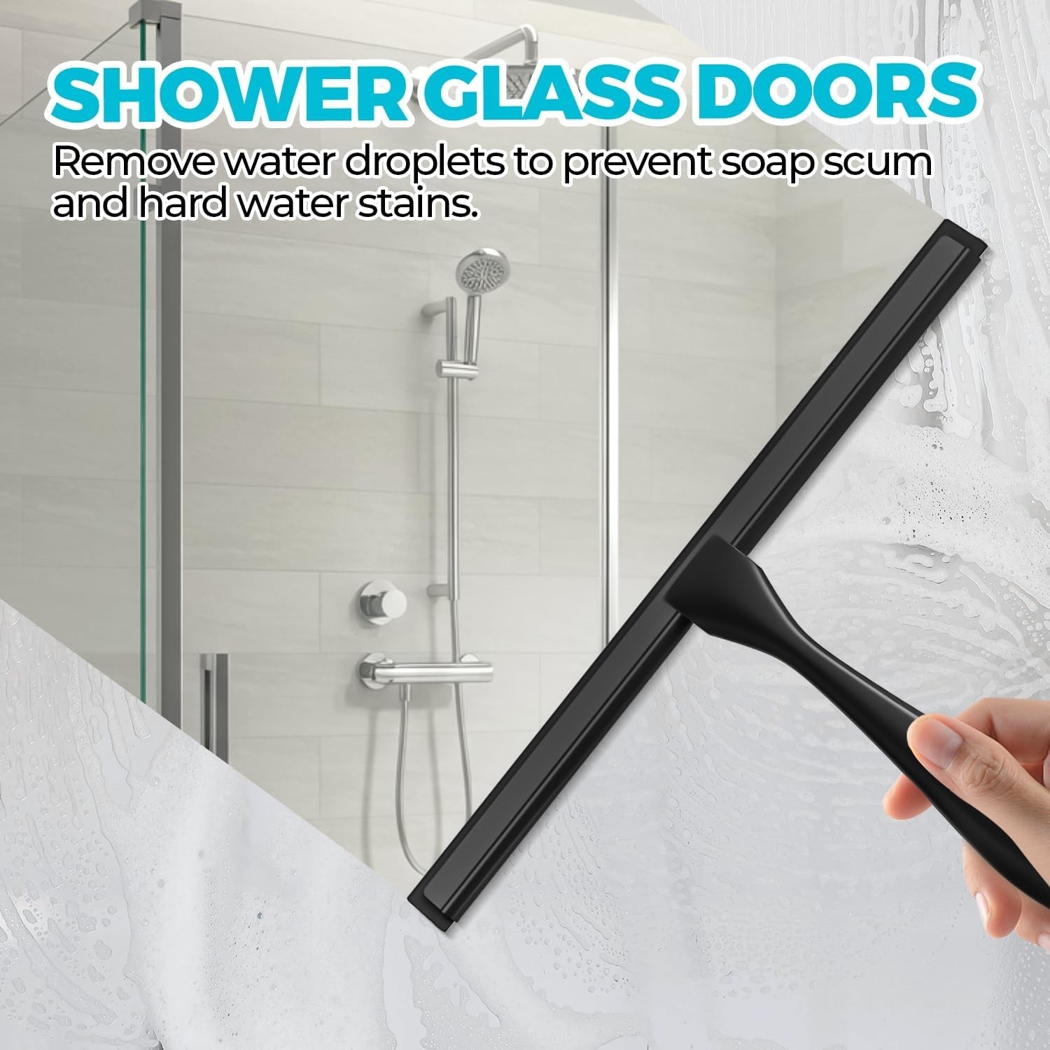 12-Inch All-Purpose Shower Squeegee for Shower Doors Stainless Steel Black