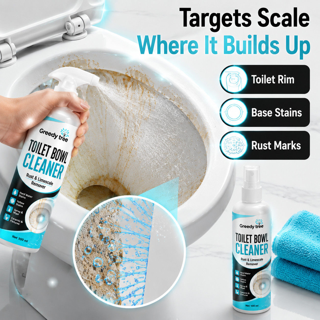 Limescale Remover Spray for Toilet Sink Faucet and Tub Water Spots