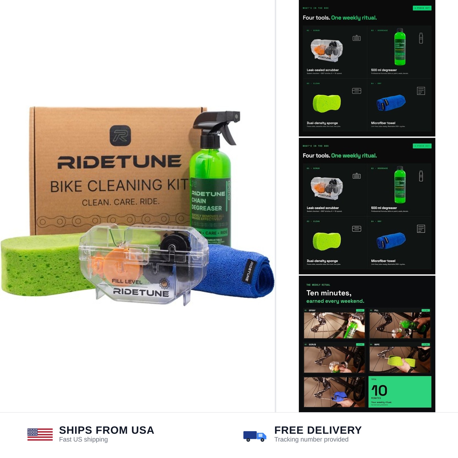 Bike Chain Cleaner Kit – 4-Piece Bicycle Chain Cleaning Tool with 500ML Biode…