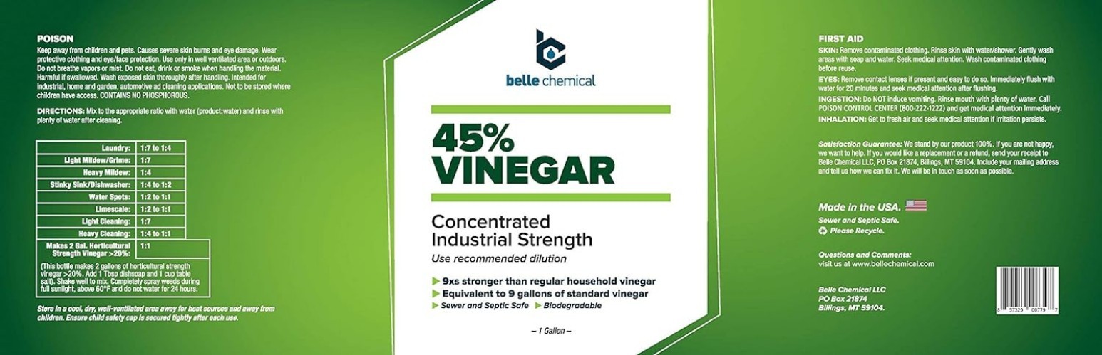 45% Pure Vinegar – Concentrated Industrial Grade 1-Gallon