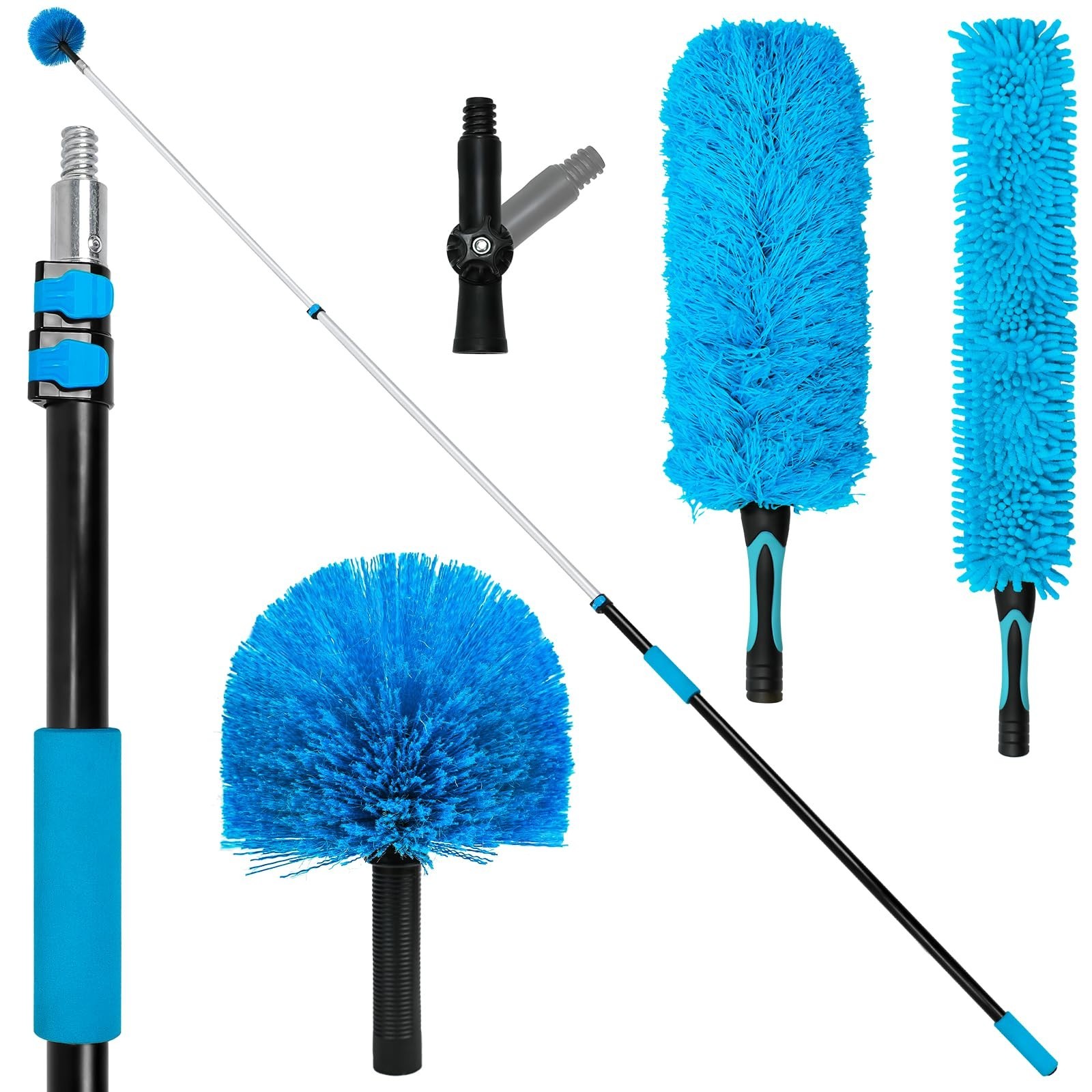 20FT High Ceiling Fan Duster with 5-12FT Extendable Pole, Reusable Cobweb & Dust