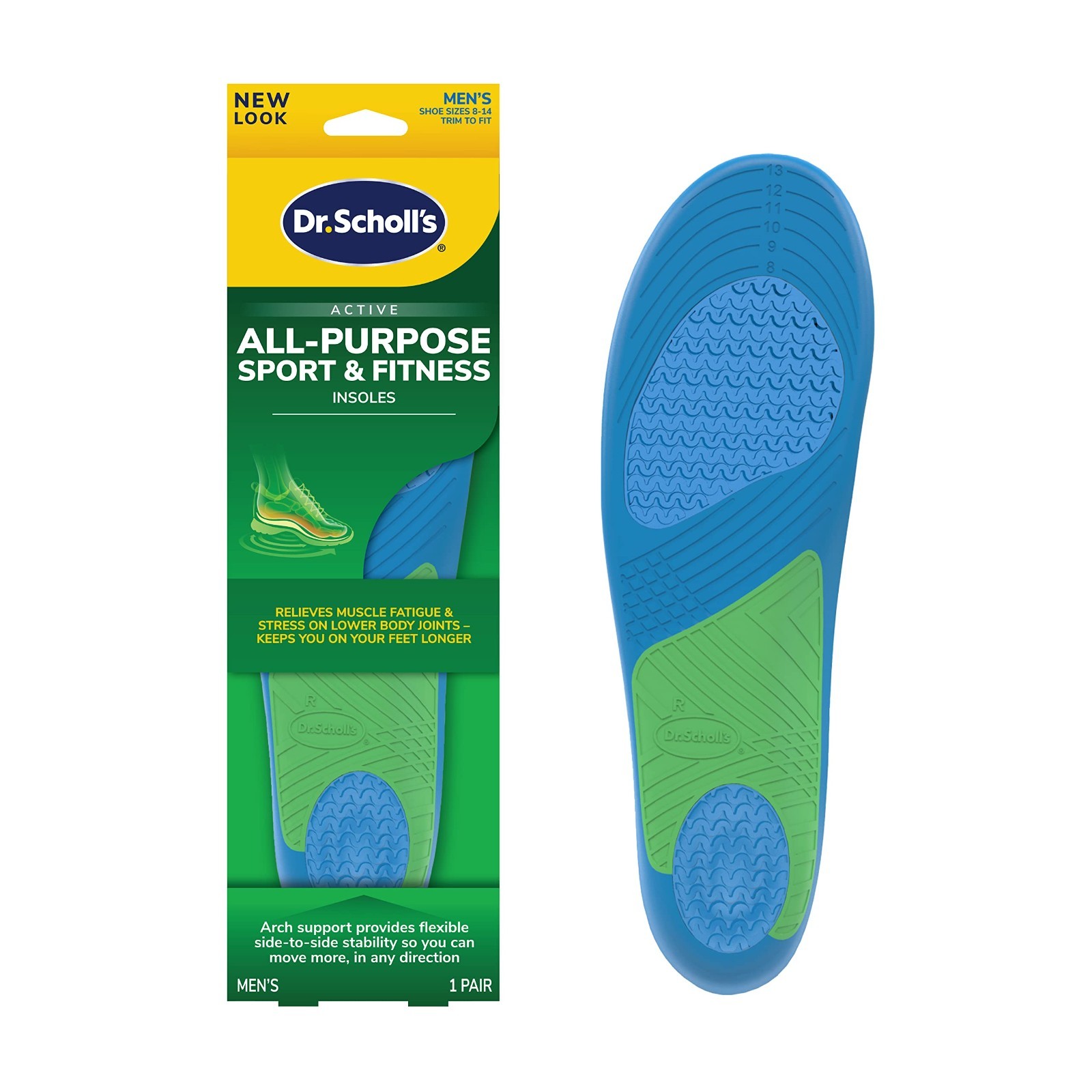 Sport Insoles for Men 8-14 – Shock Absorption, Arch Support, Reduce Muscle Fatig