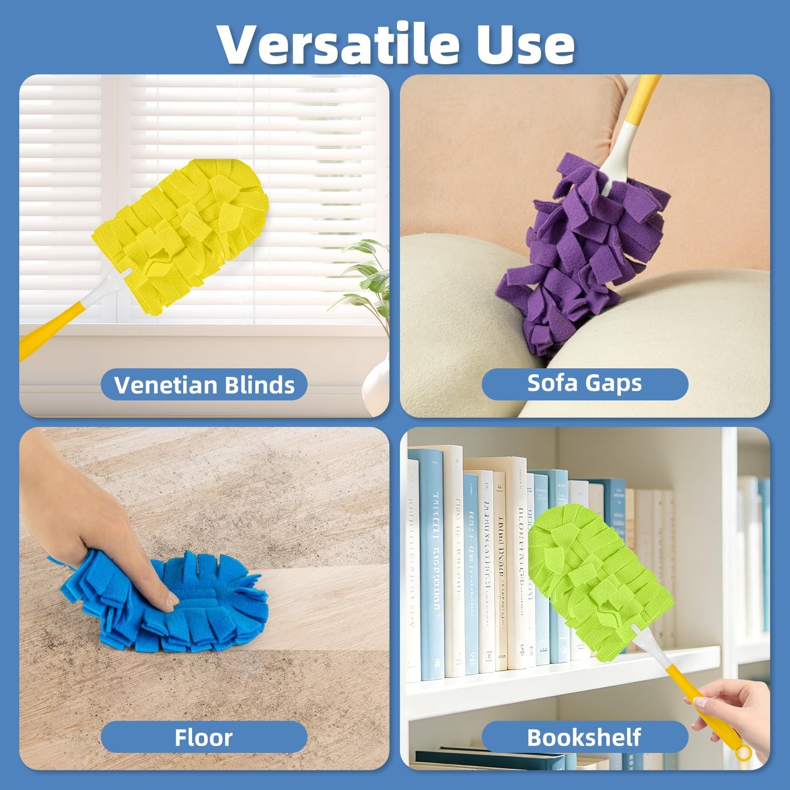 6 PCS Washable Fleece Duster Refills for Swiffer, 360° Cleaning Tool Set, Handle