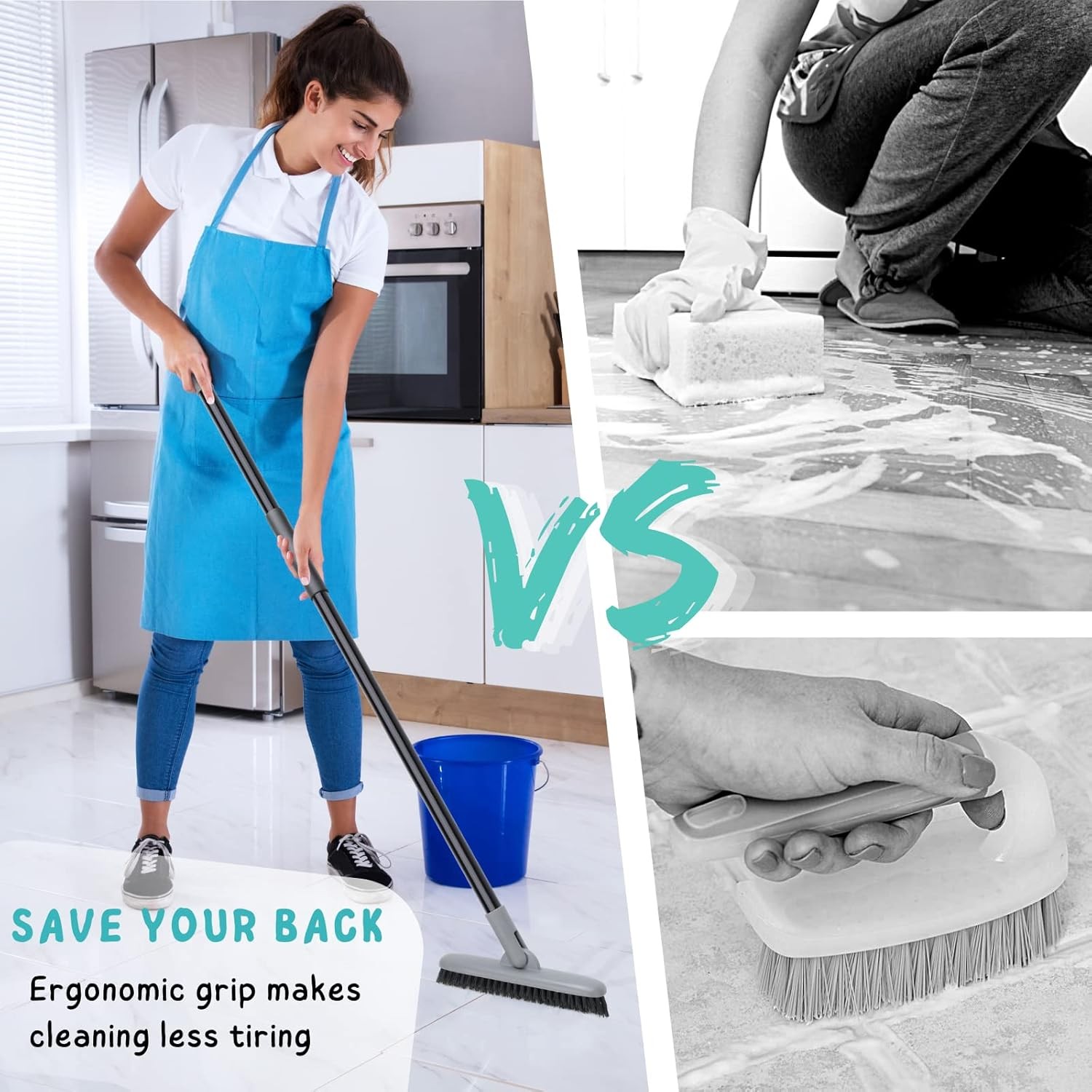 Grout Brush with Long Handle, 49” Tile Cleaner Tool for Shower, Floors Scrubber