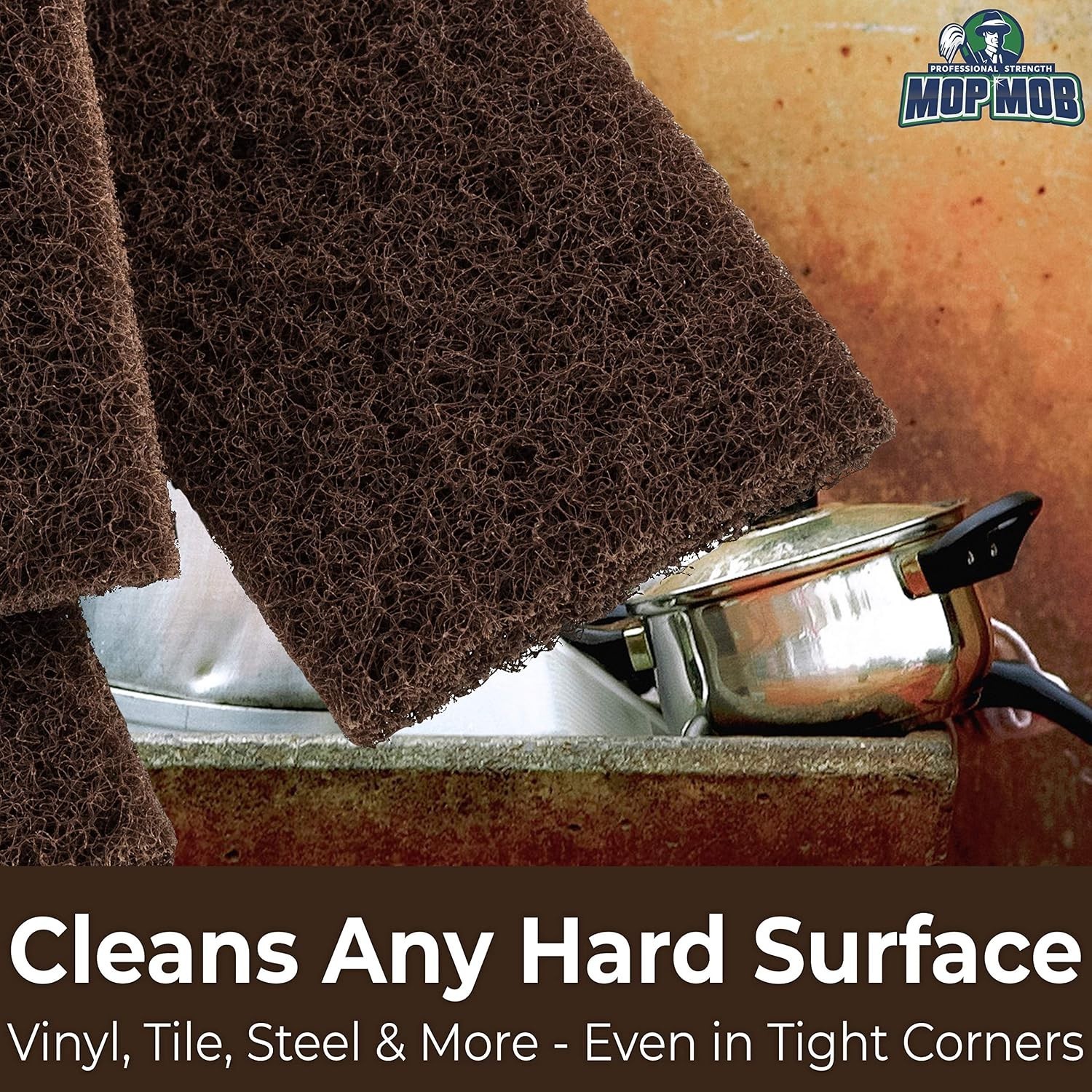 Heavy Duty XL Scouring Pad 2 Pack Brown Nylon Scrubber Pads 10×4.5in